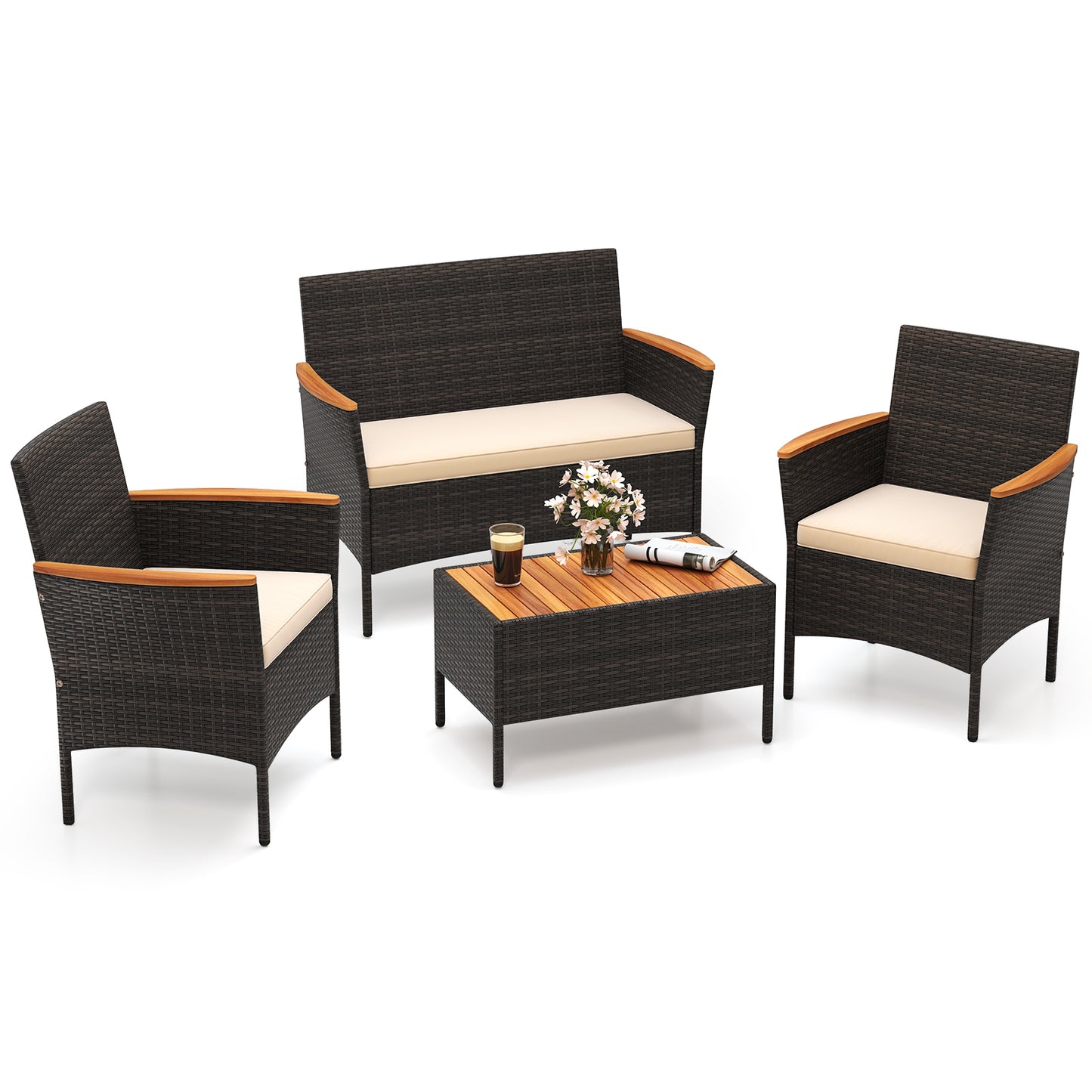 4-Piece Patio Conversation Set with Wicker Chairs & Loveseat