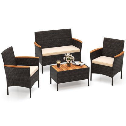 4-Piece Patio Conversation Set with Wicker Chairs & Loveseat
