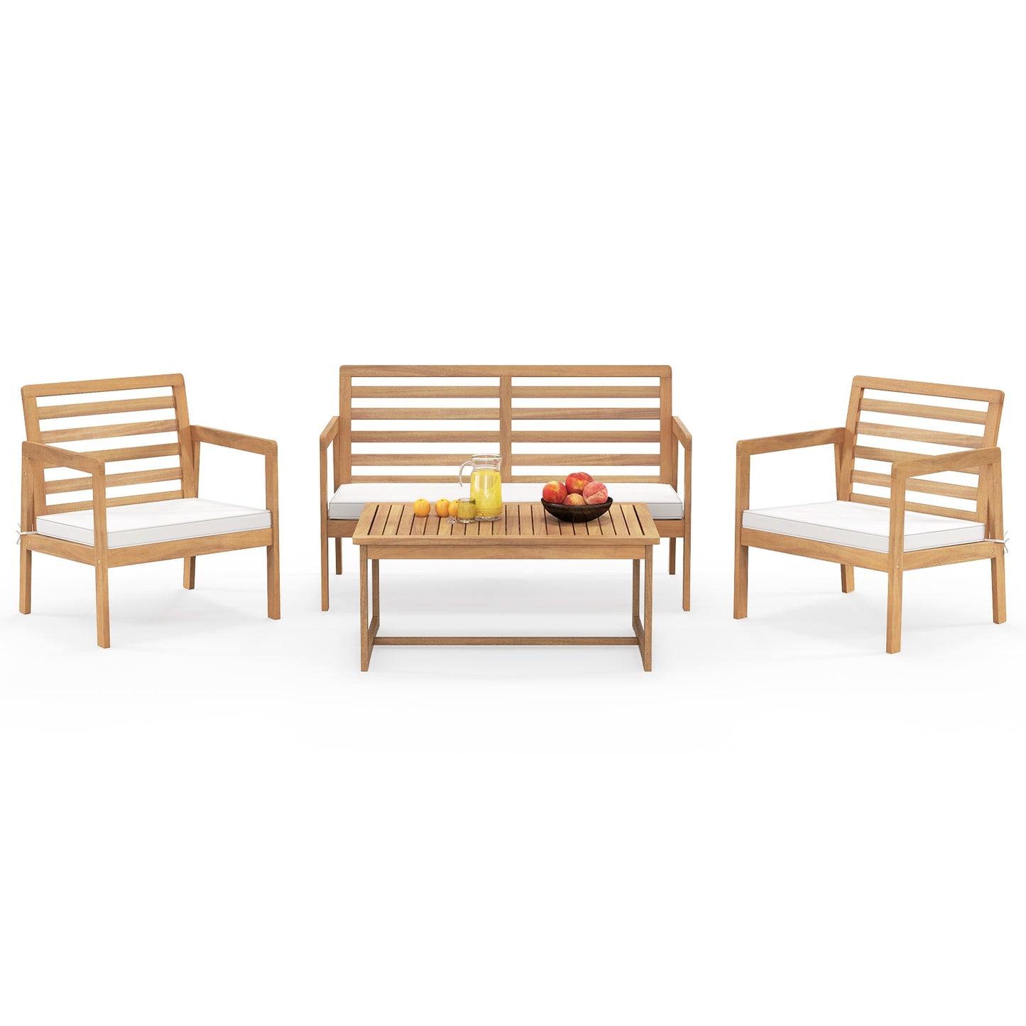 4-Piece Acacia Wood Patio Conversation Set with Cushions