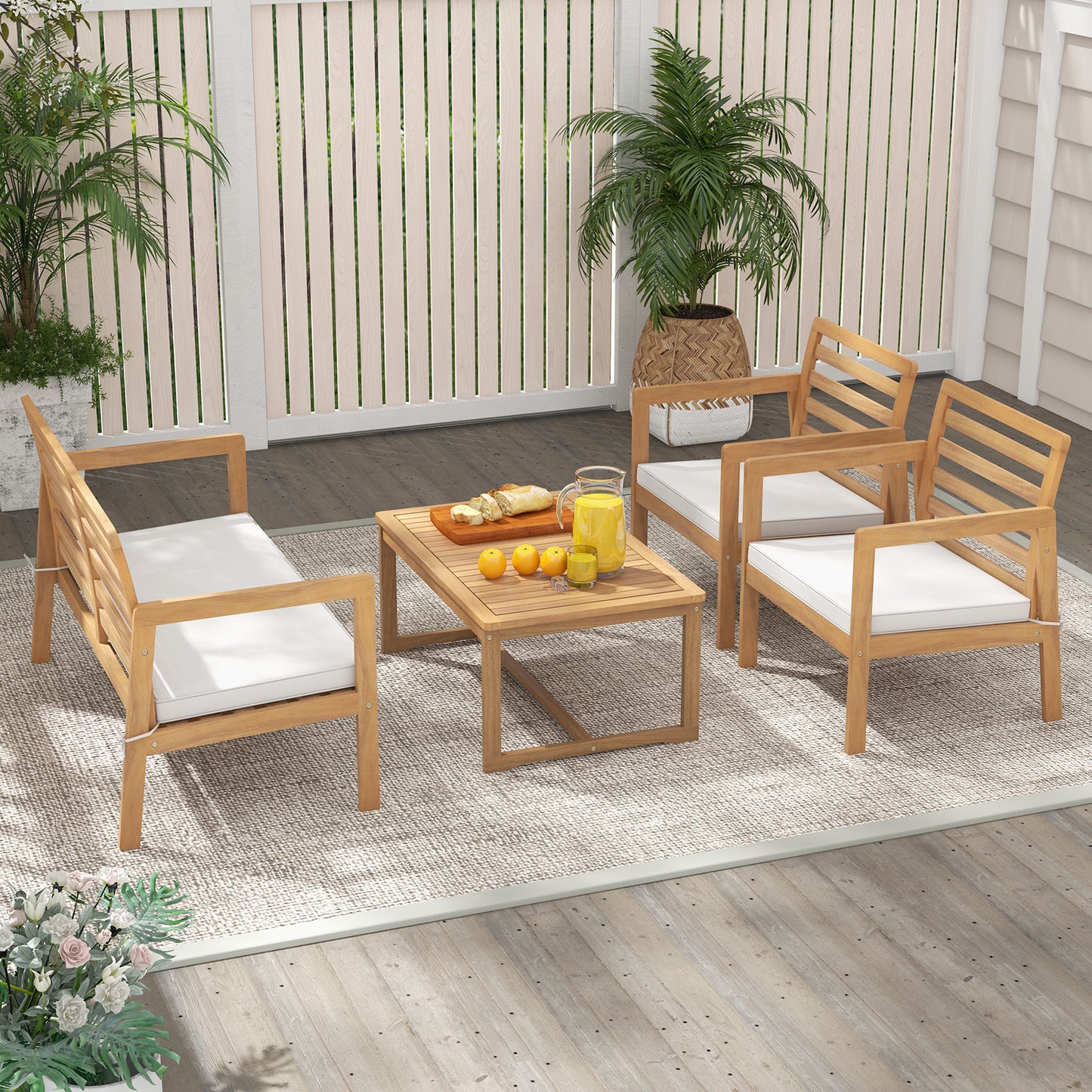 4-Piece Acacia Wood Patio Conversation Set with Cushions