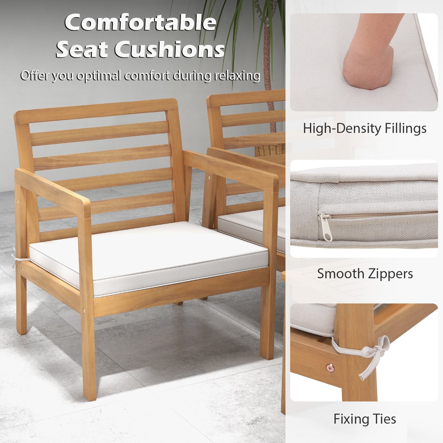 4-Piece Acacia Wood Patio Conversation Set with Cushions