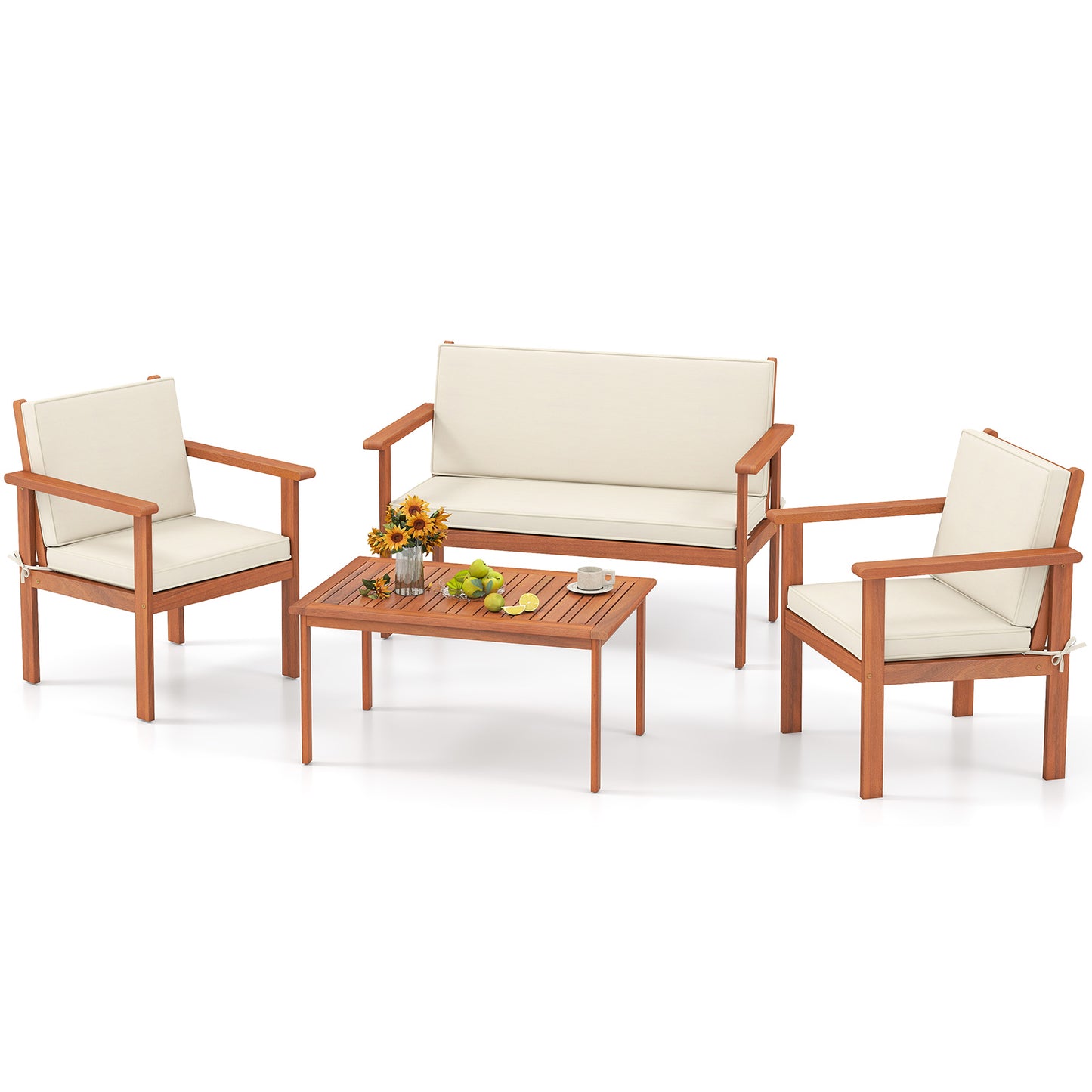 4-Piece Acacia Wood Patio Conversation Set with Cushions