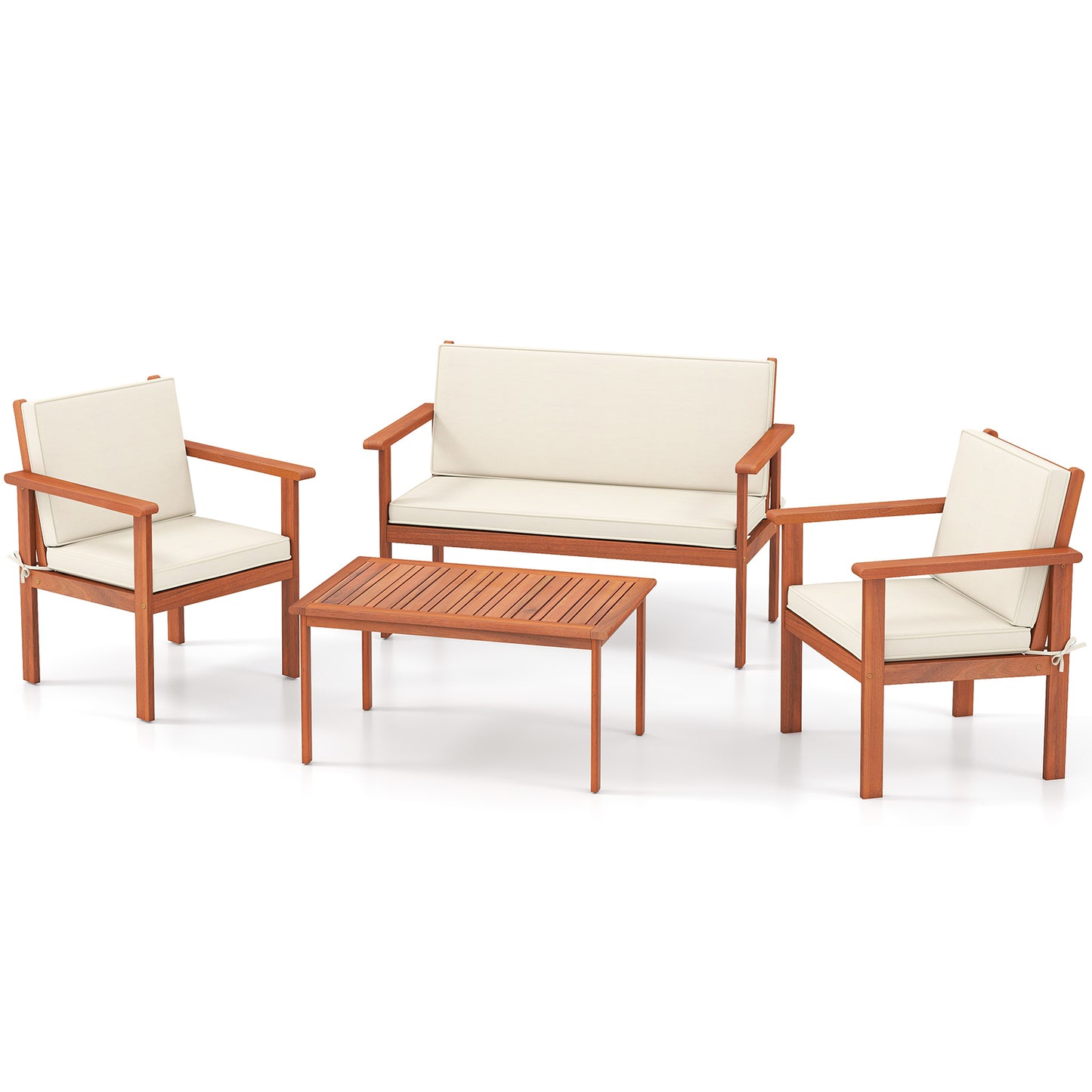 4-Piece Acacia Wood Patio Conversation Set with Cushions