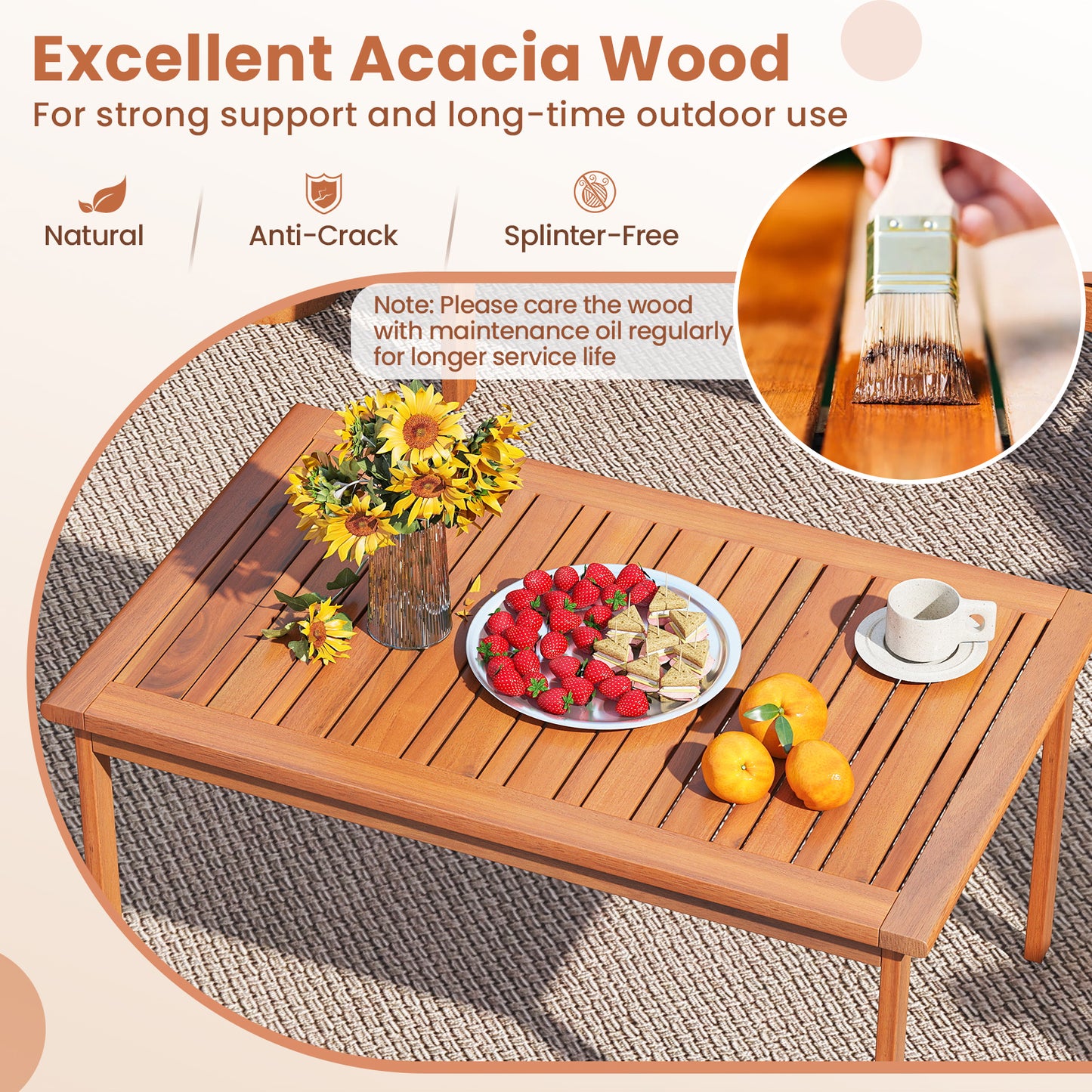 4-Piece Acacia Wood Patio Conversation Set with Cushions