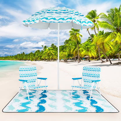 Beach Umbrella Set with 2 Chairs and Picnic Blanket