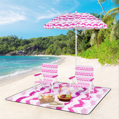 Beach Umbrella Set with 2 Chairs and Picnic Blanket
