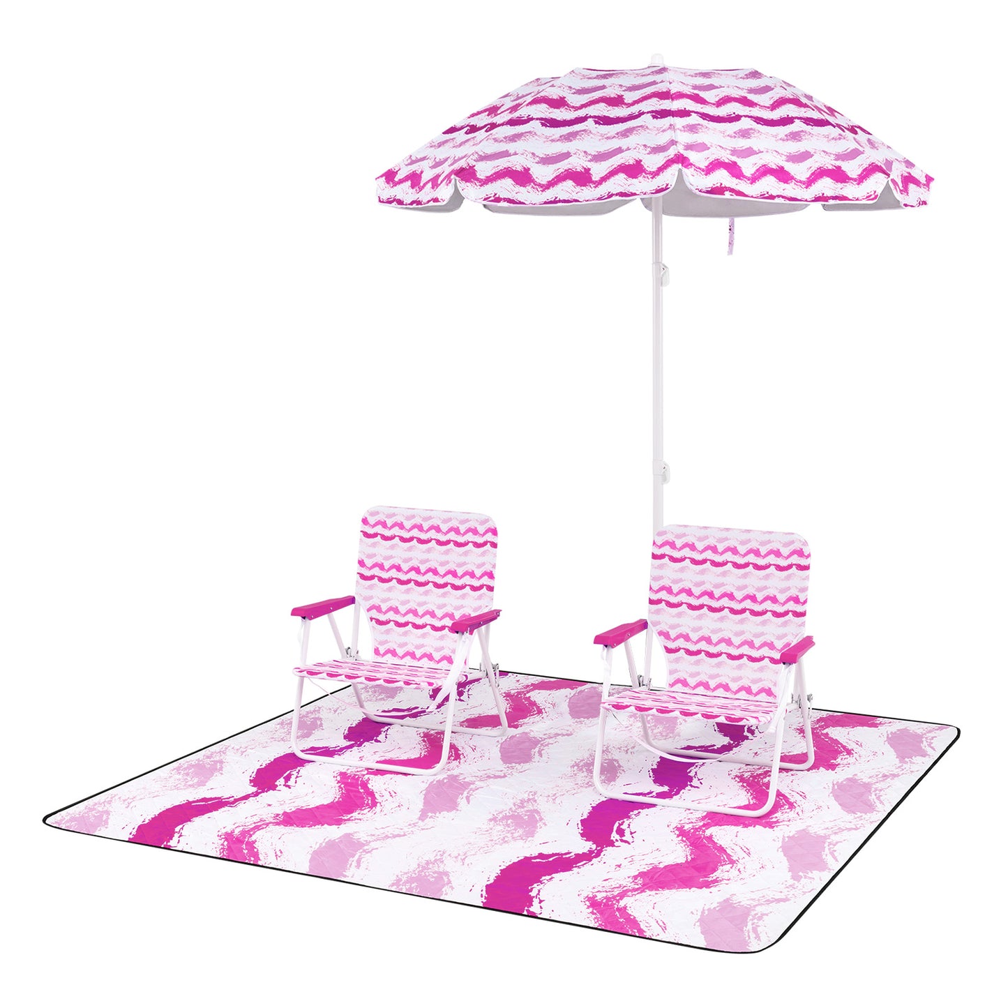 Beach Umbrella Set with 2 Chairs and Picnic Blanket