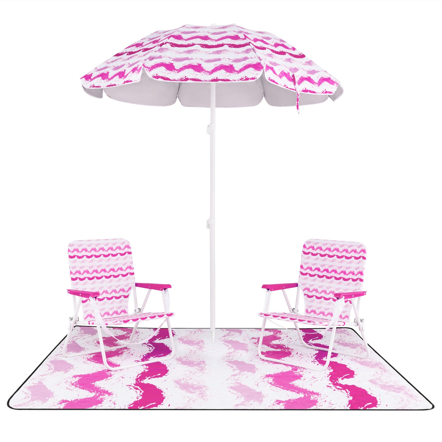 Beach Umbrella Set with 2 Chairs and Picnic Blanket