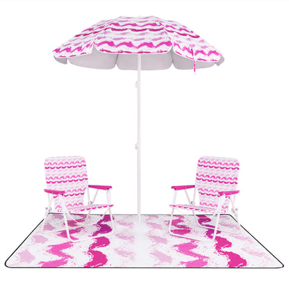 Beach Umbrella Set with 2 Chairs and Picnic Blanket