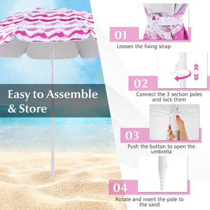 Beach Umbrella Set with 2 Chairs and Picnic Blanket