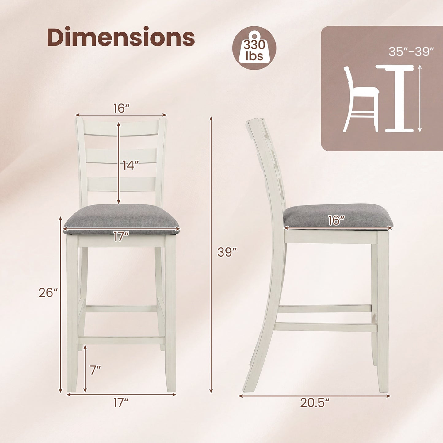 Counter Height Chairs Set of 4 with Fabric Seat