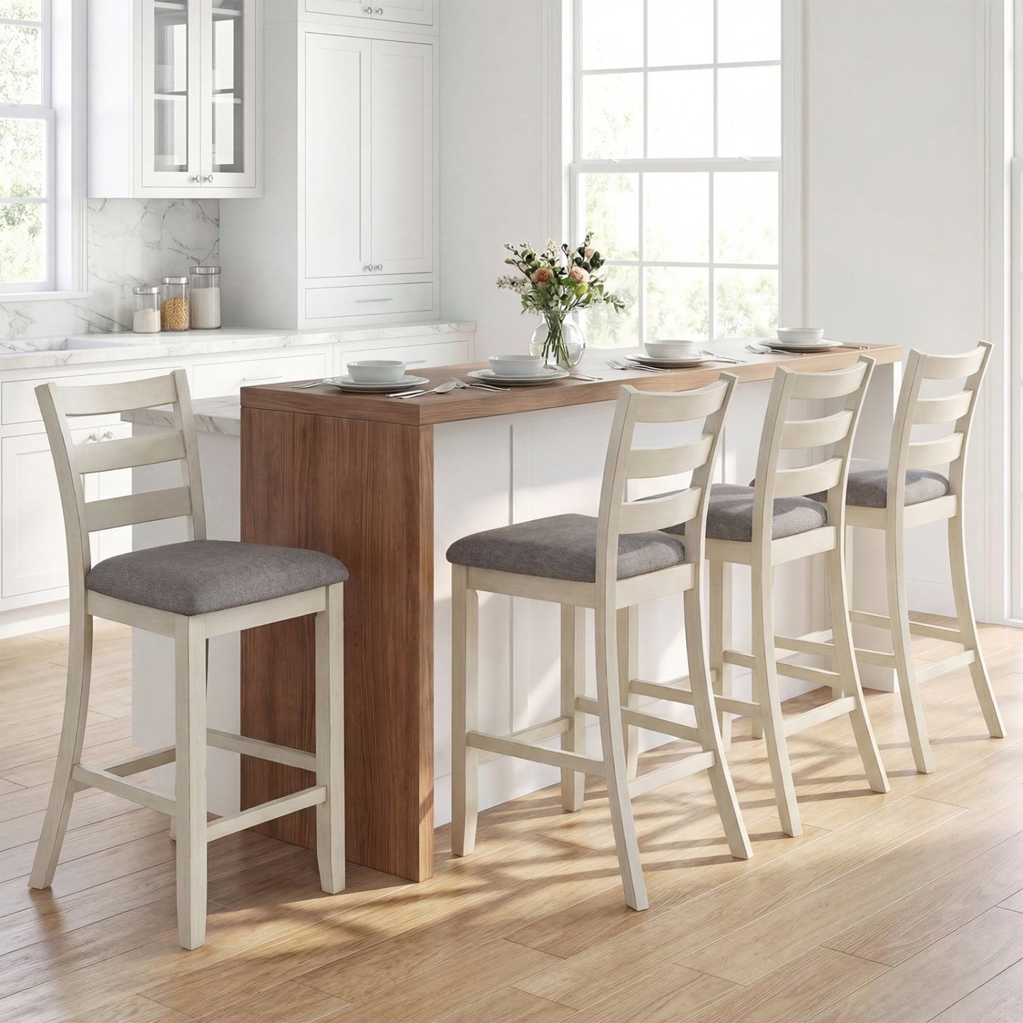Counter Height Chairs Set of 4 with Fabric Seat