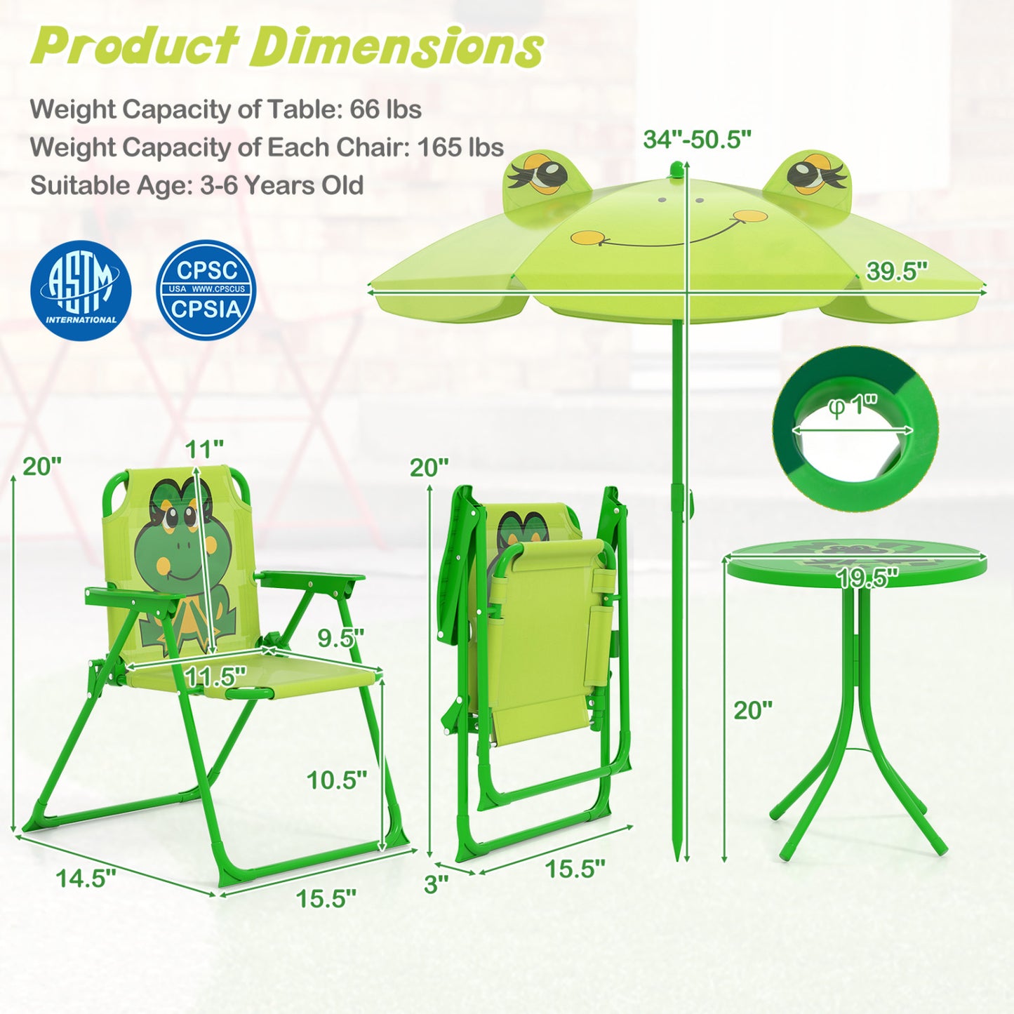 Kids Picnic Table Set with Folding Chairs and Umbrella