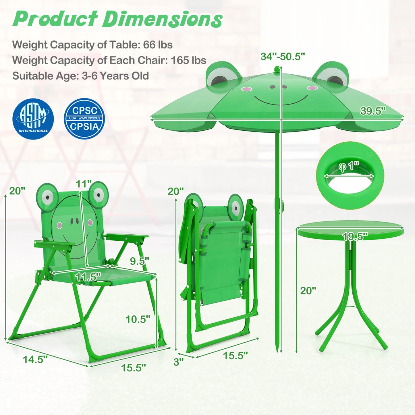 Kids Picnic Table Set with Folding Chairs and Umbrella