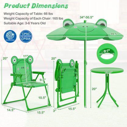 Kids Picnic Table Set with Folding Chairs and Umbrella