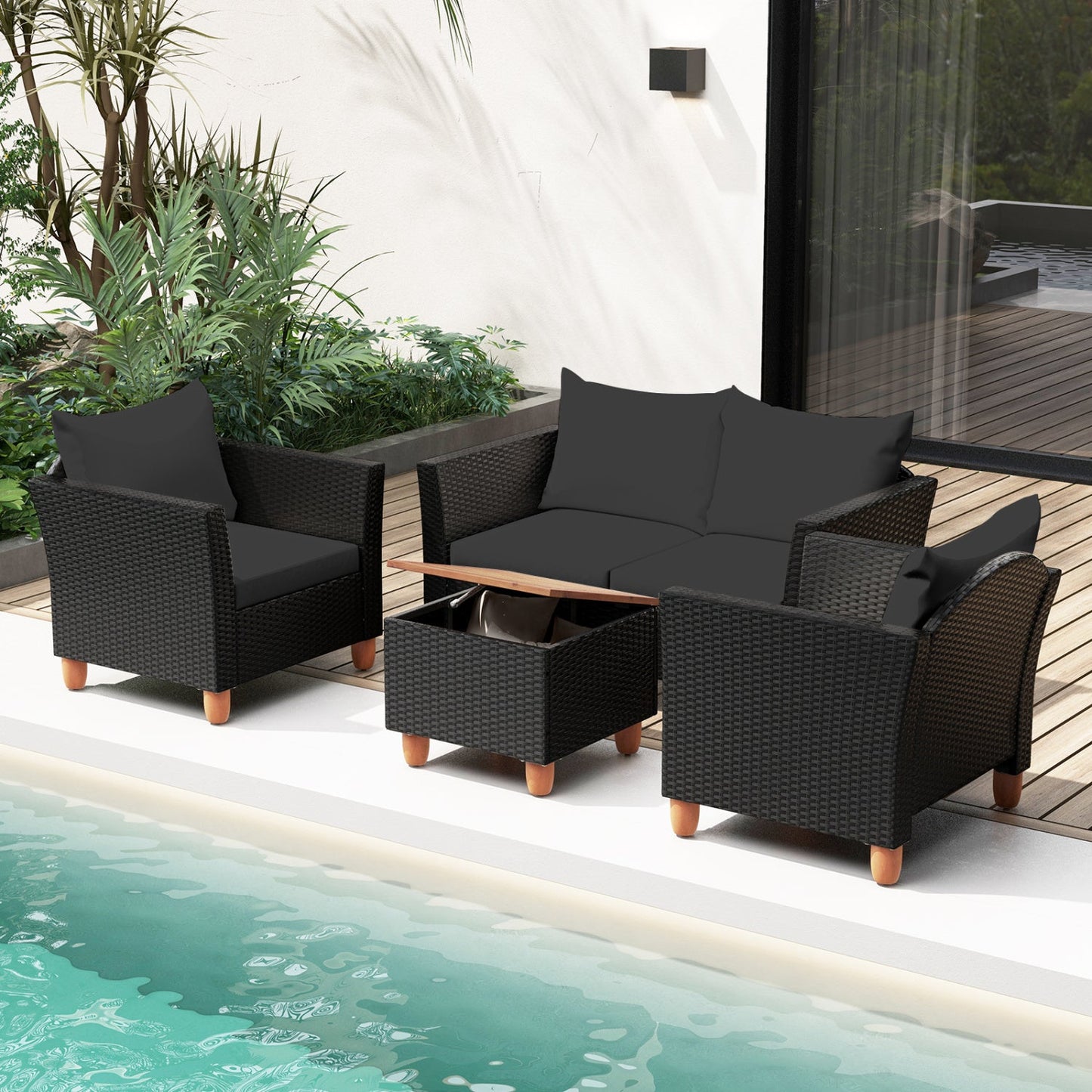 4-Piece Patio Conversation Set with Storage Coffee Table