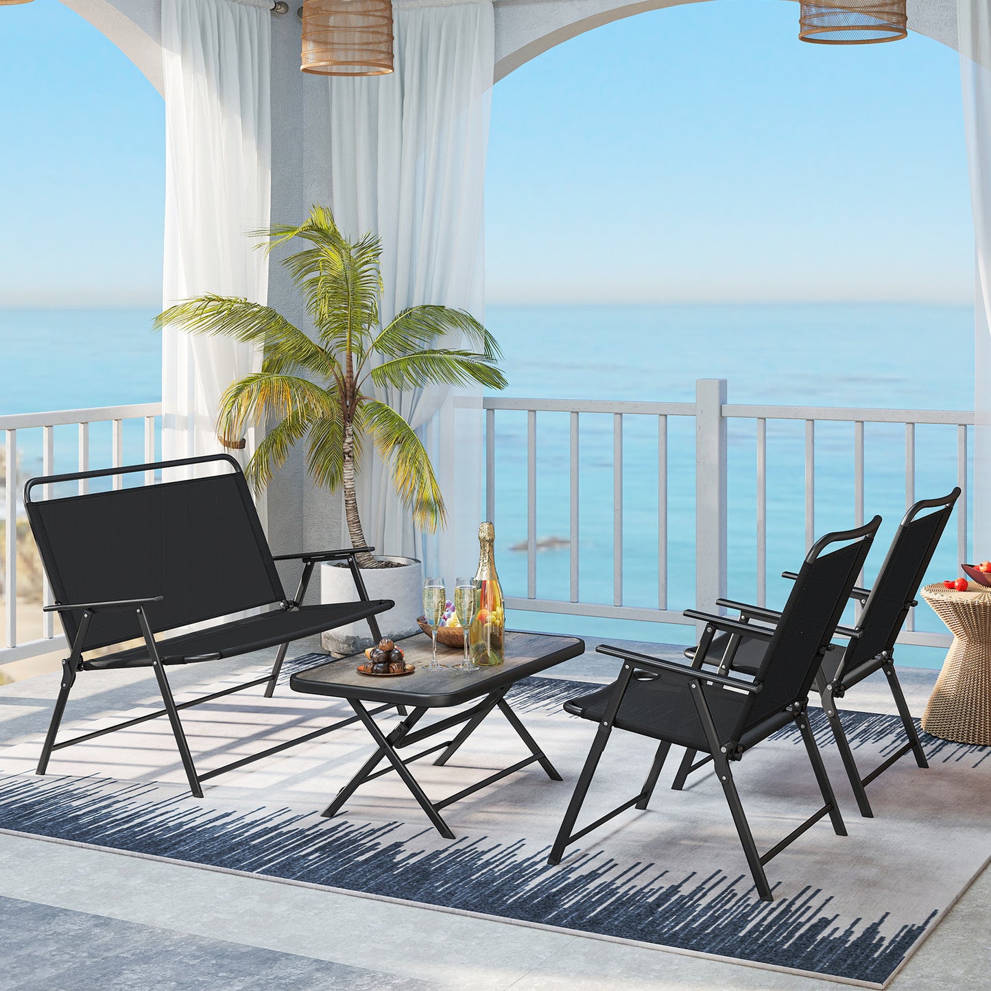 4-Piece Folding Patio Conversation Set with Coffee Table
