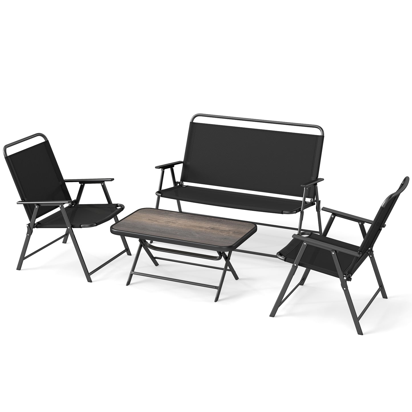 4-Piece Folding Patio Conversation Set with Coffee Table