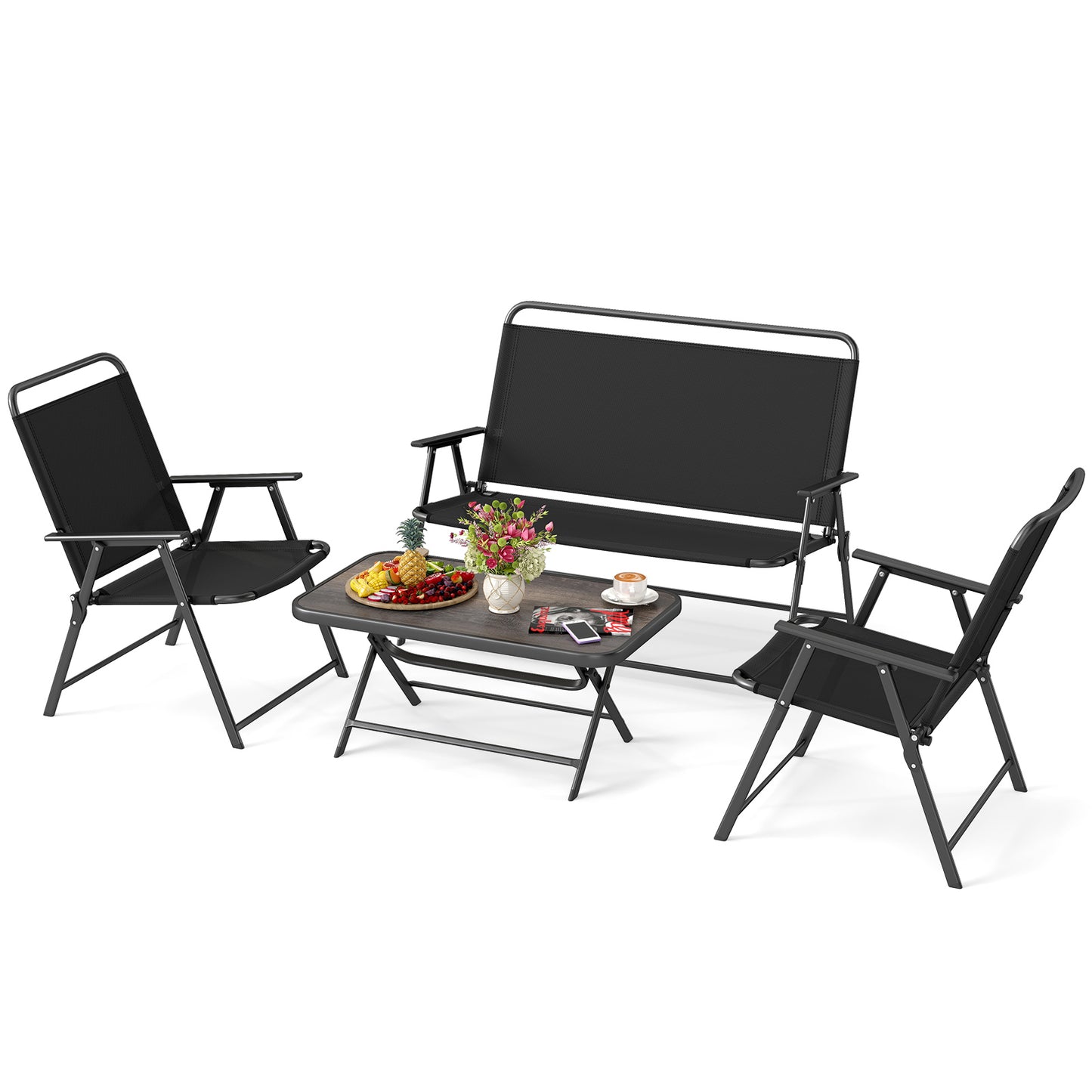 4-Piece Folding Patio Conversation Set with Coffee Table