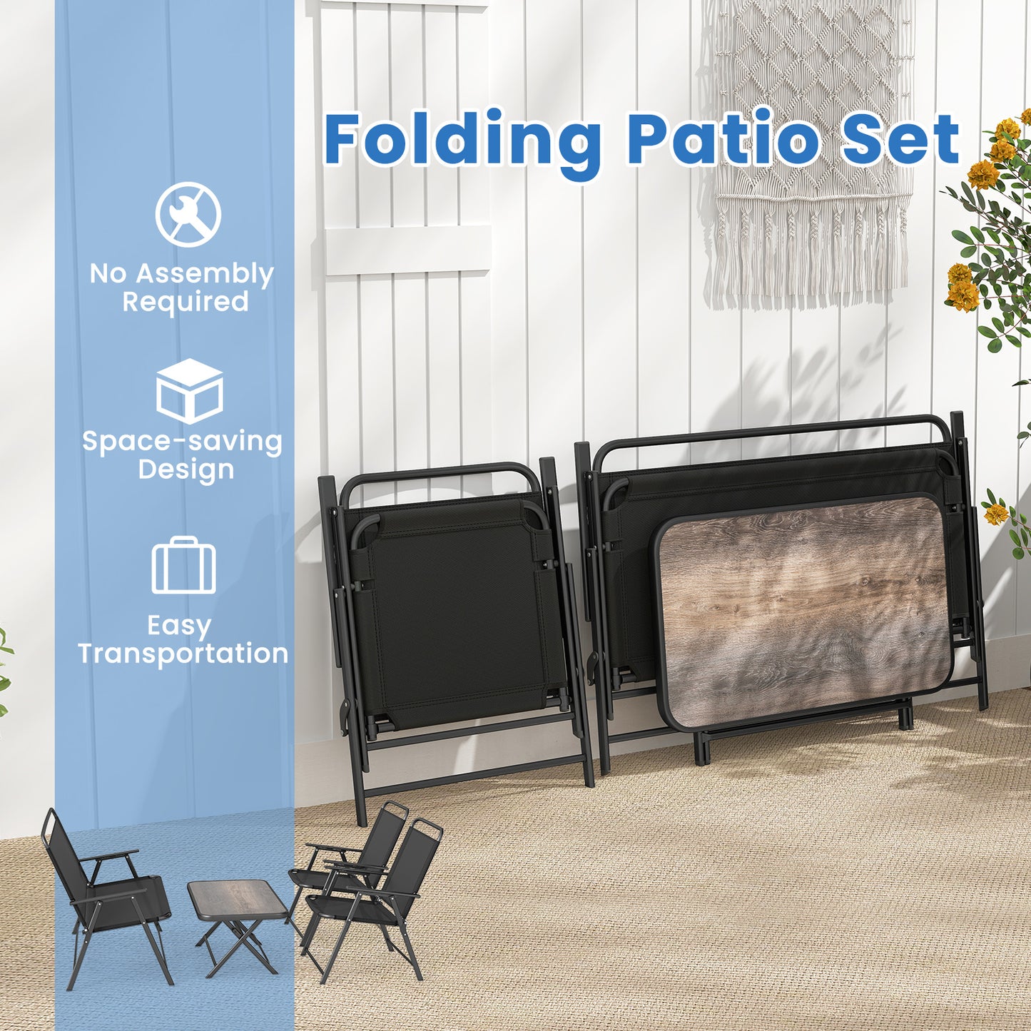 4-Piece Folding Patio Conversation Set with Coffee Table