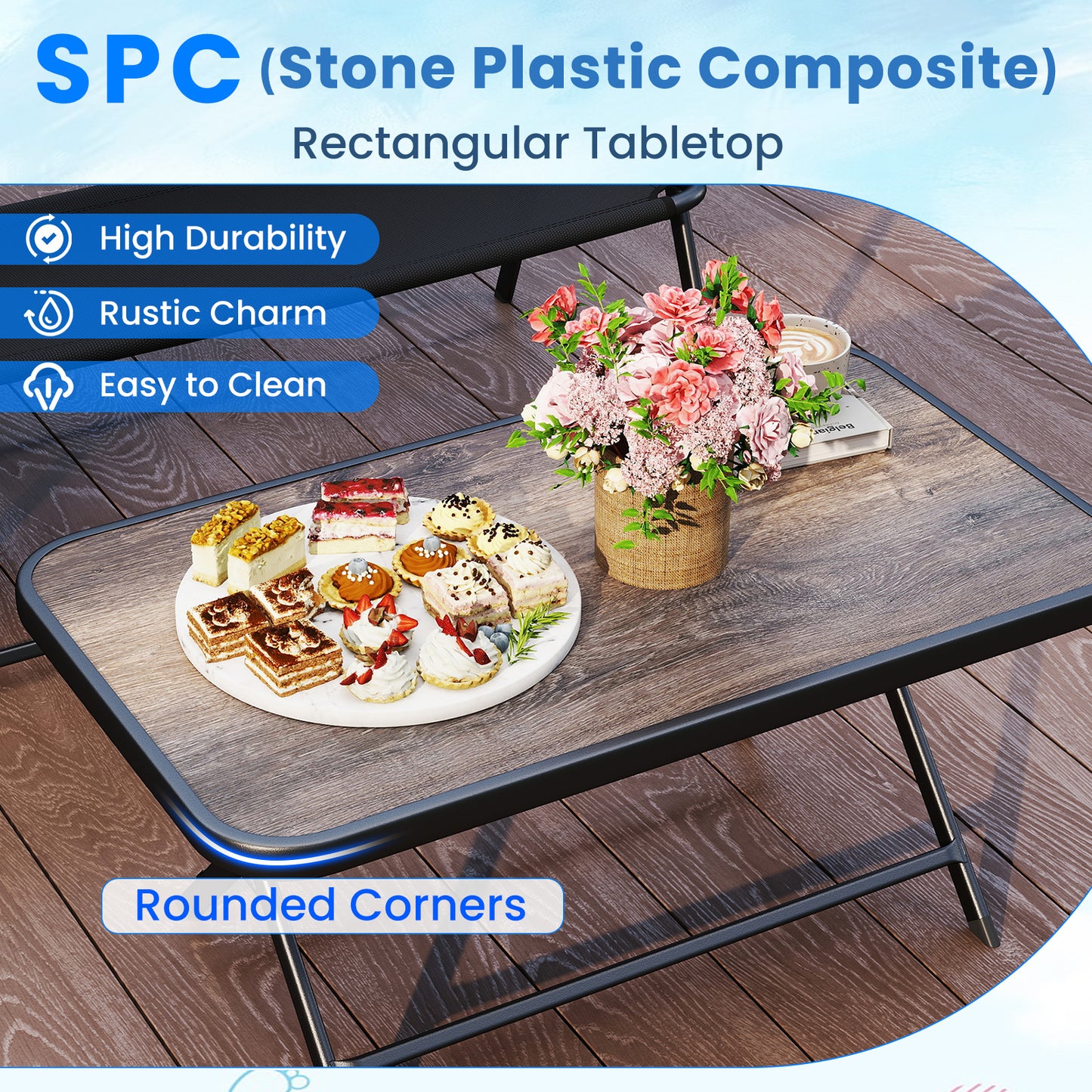 4-Piece Folding Patio Conversation Set with Coffee Table