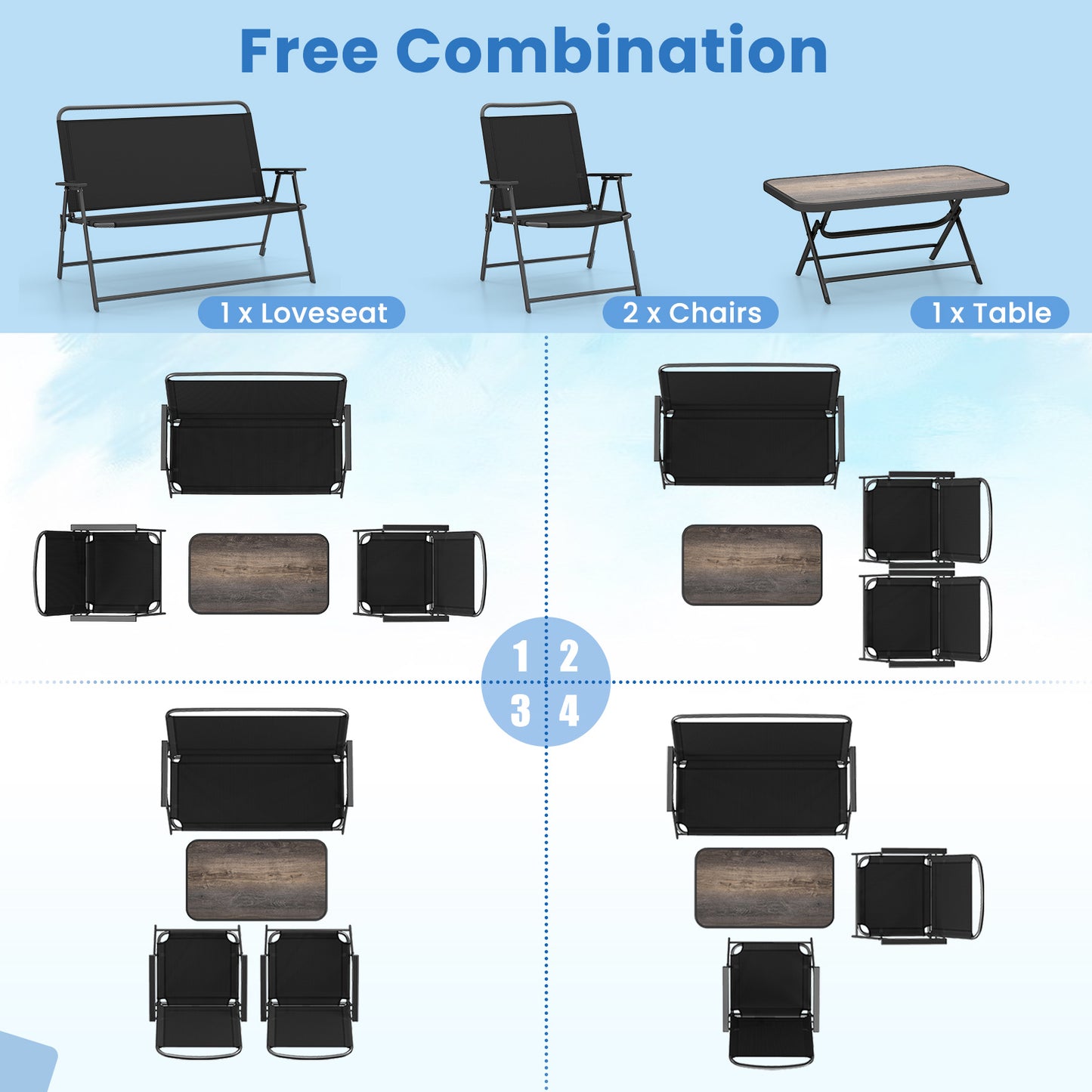 4-Piece Folding Patio Conversation Set with Coffee Table