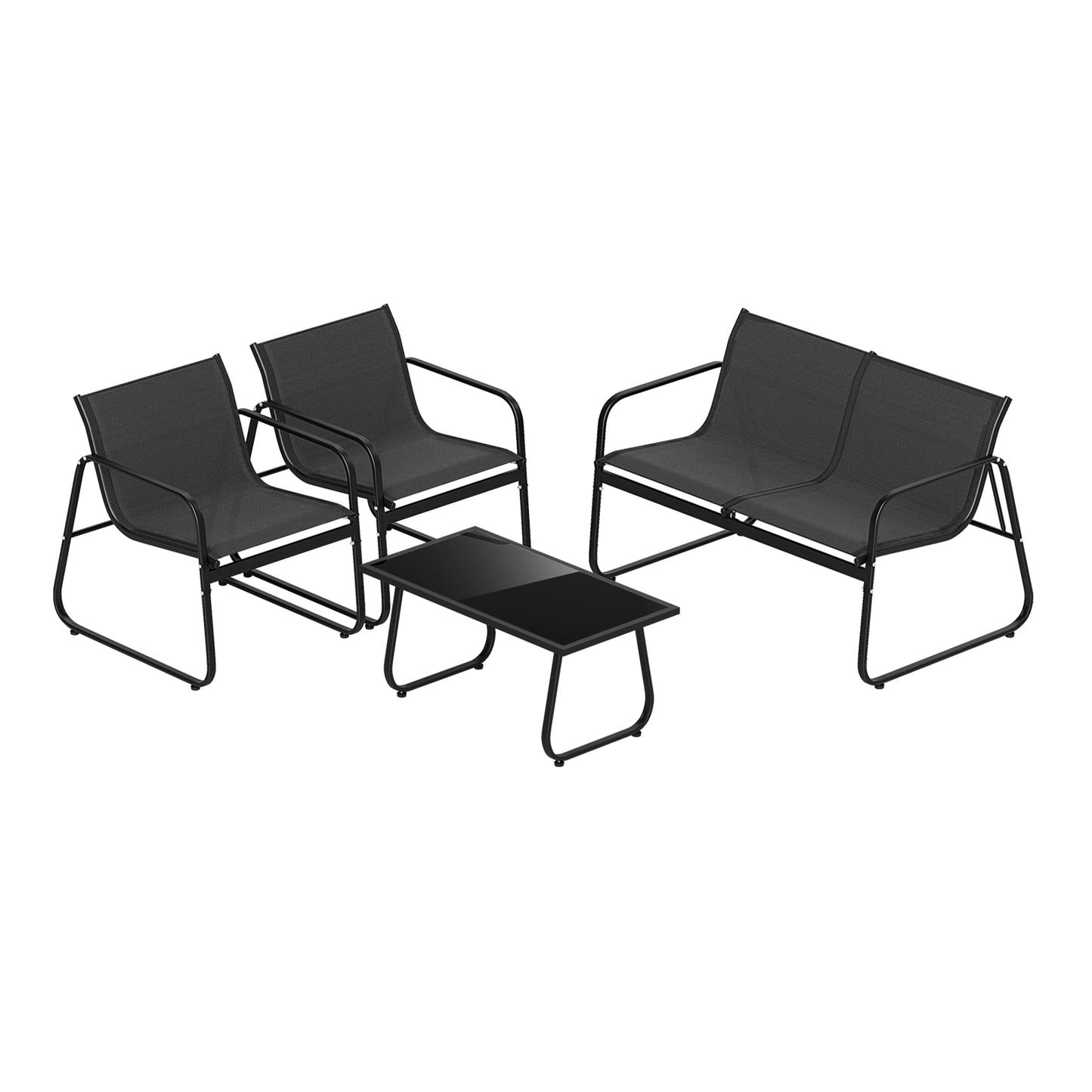 4-Piece Patio Conversation Set with Loveseat and Glass Table