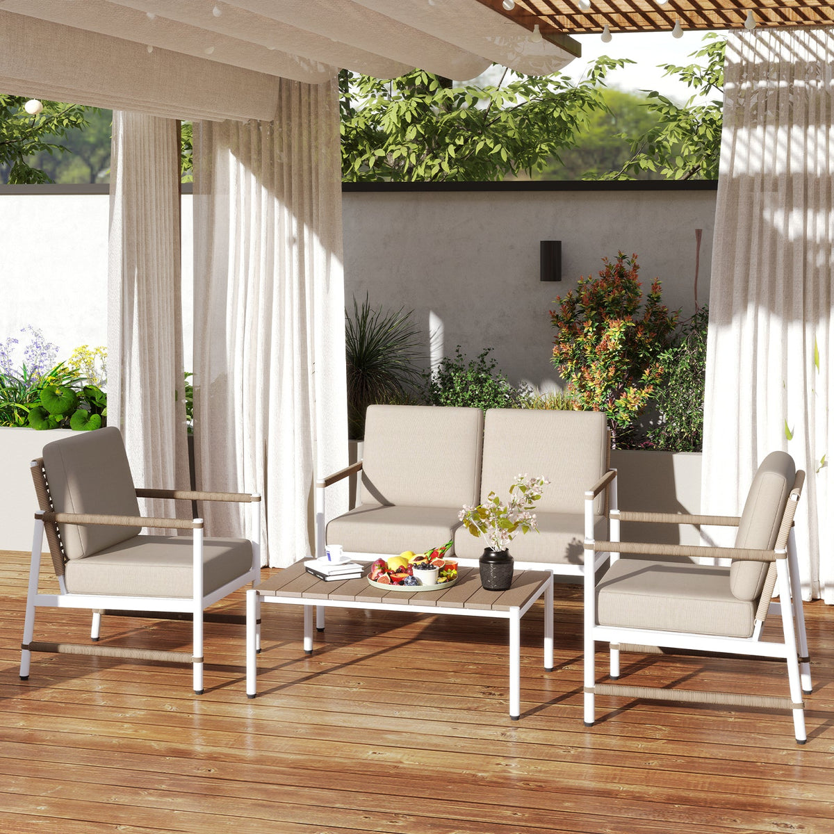 4 Pieces Patio Furniture Set with Thick Cushions and a Coffee Table-Gray
