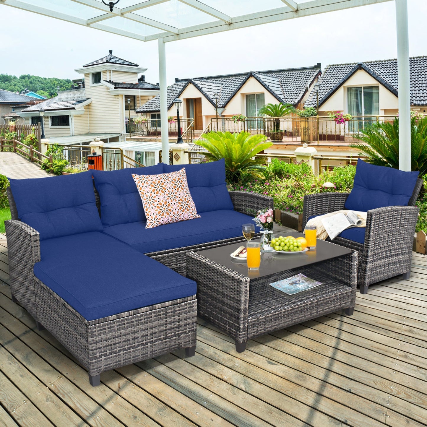 4-Piece Outdoor Sectional Sofa Set with Coffee Table