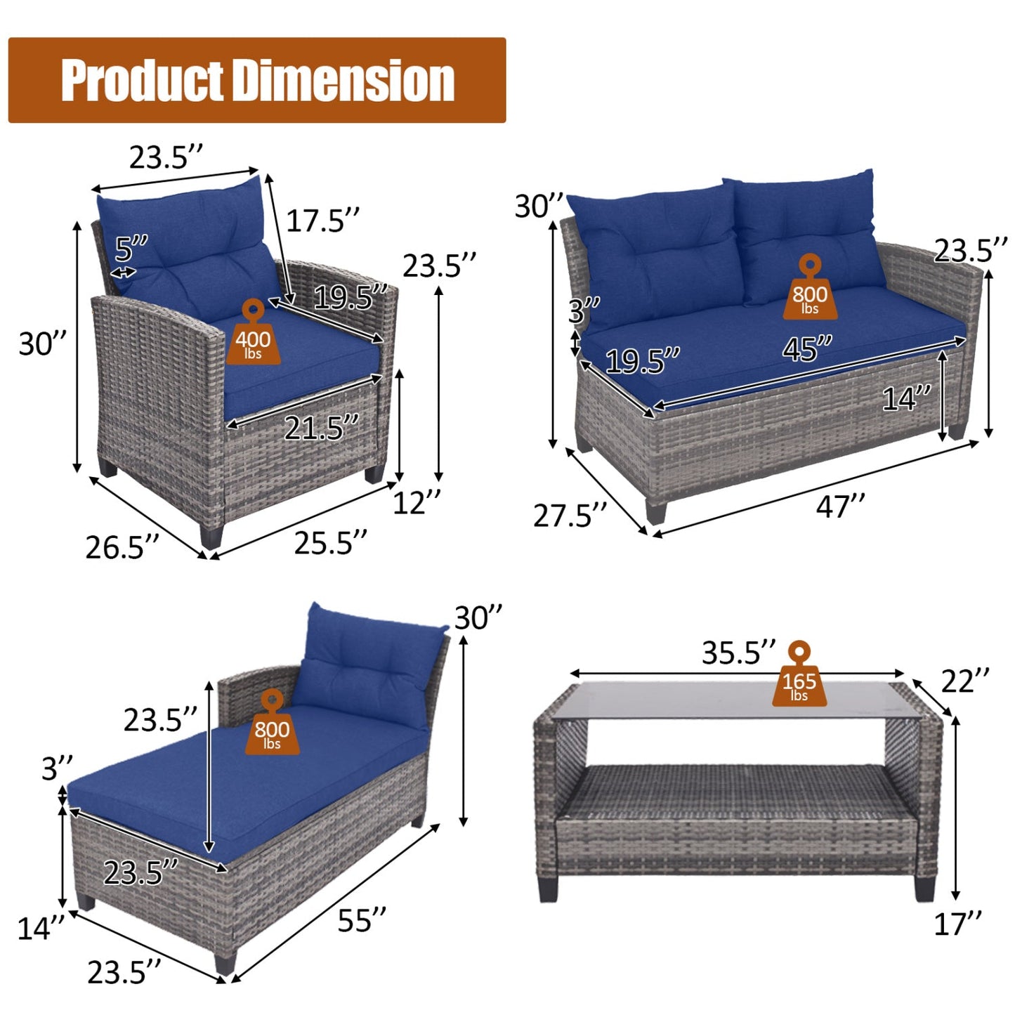 4-Piece Outdoor Sectional Sofa Set with Coffee Table