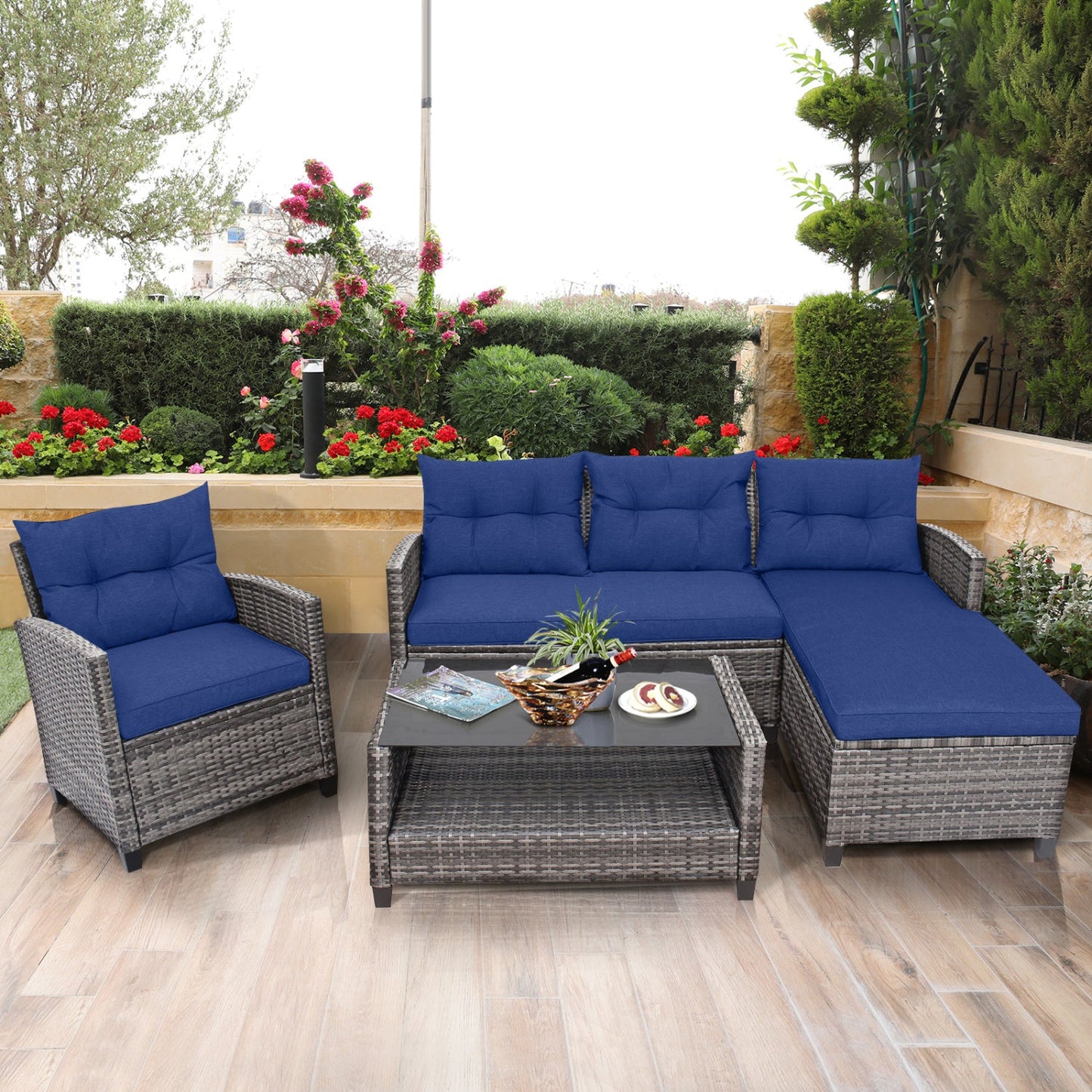 4-Piece Outdoor Sectional Sofa Set with Coffee Table