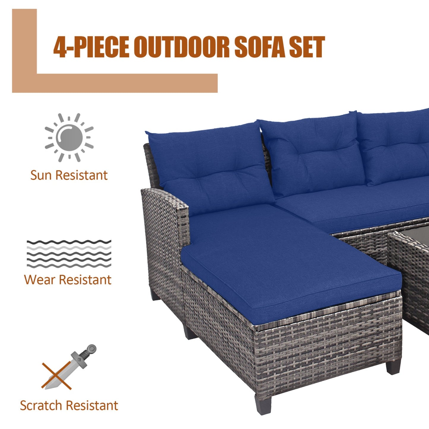 4-Piece Outdoor Sectional Sofa Set with Coffee Table