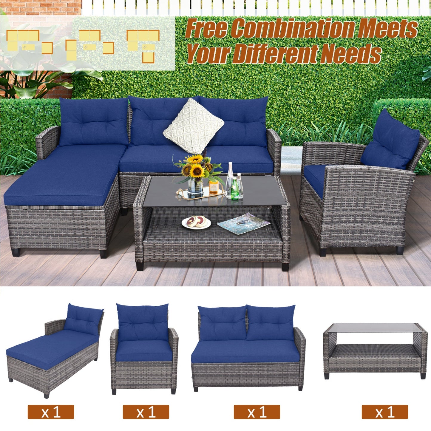 4-Piece Outdoor Sectional Sofa Set with Coffee Table