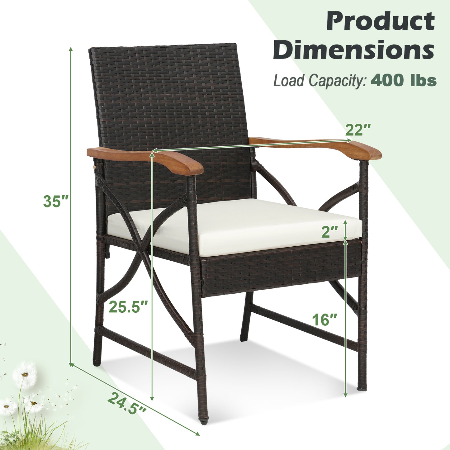 Patio Wicker Dining Chairs with Cushions - Set of 2/4