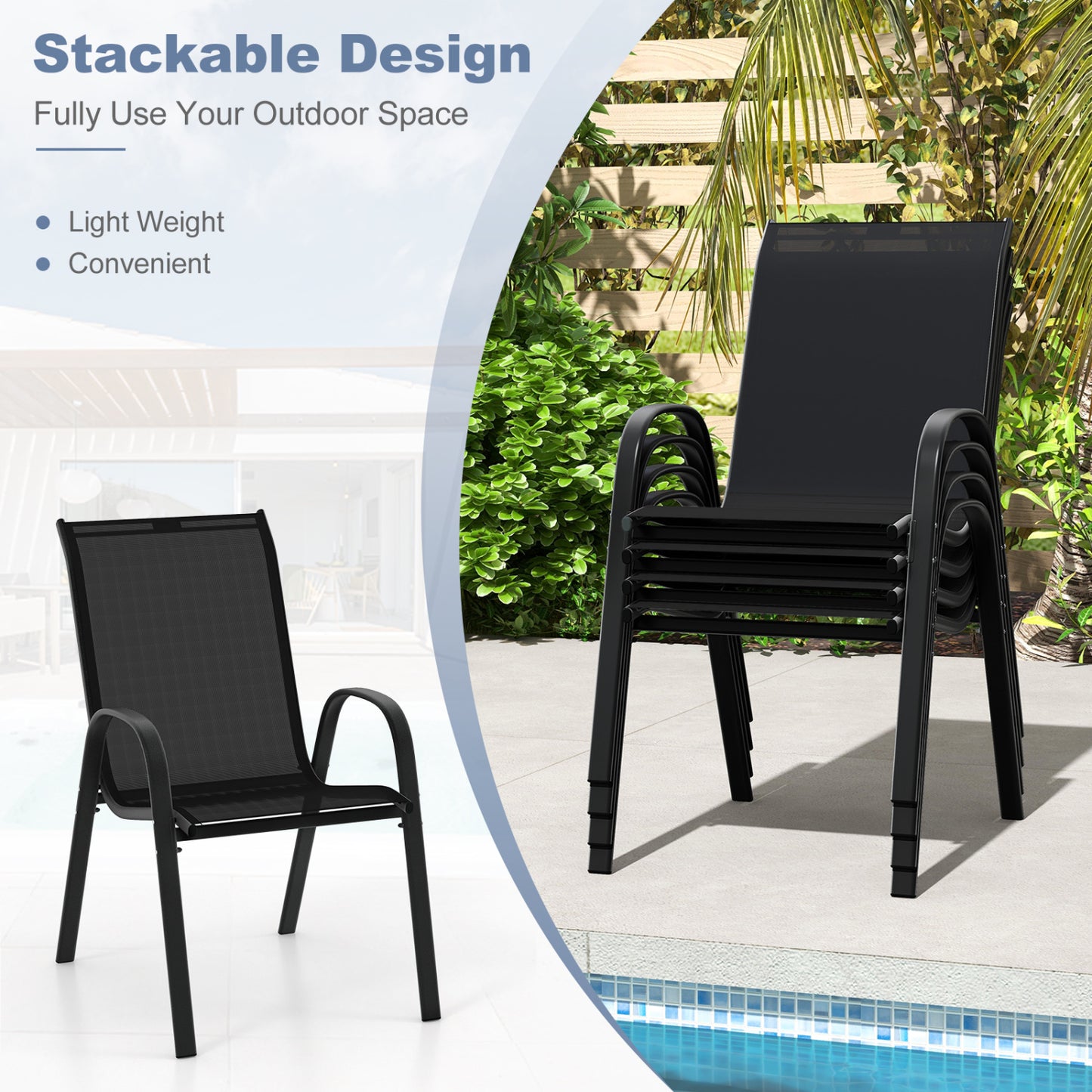 Stackable Patio Dining Chairs Set of 4 with Armrests
