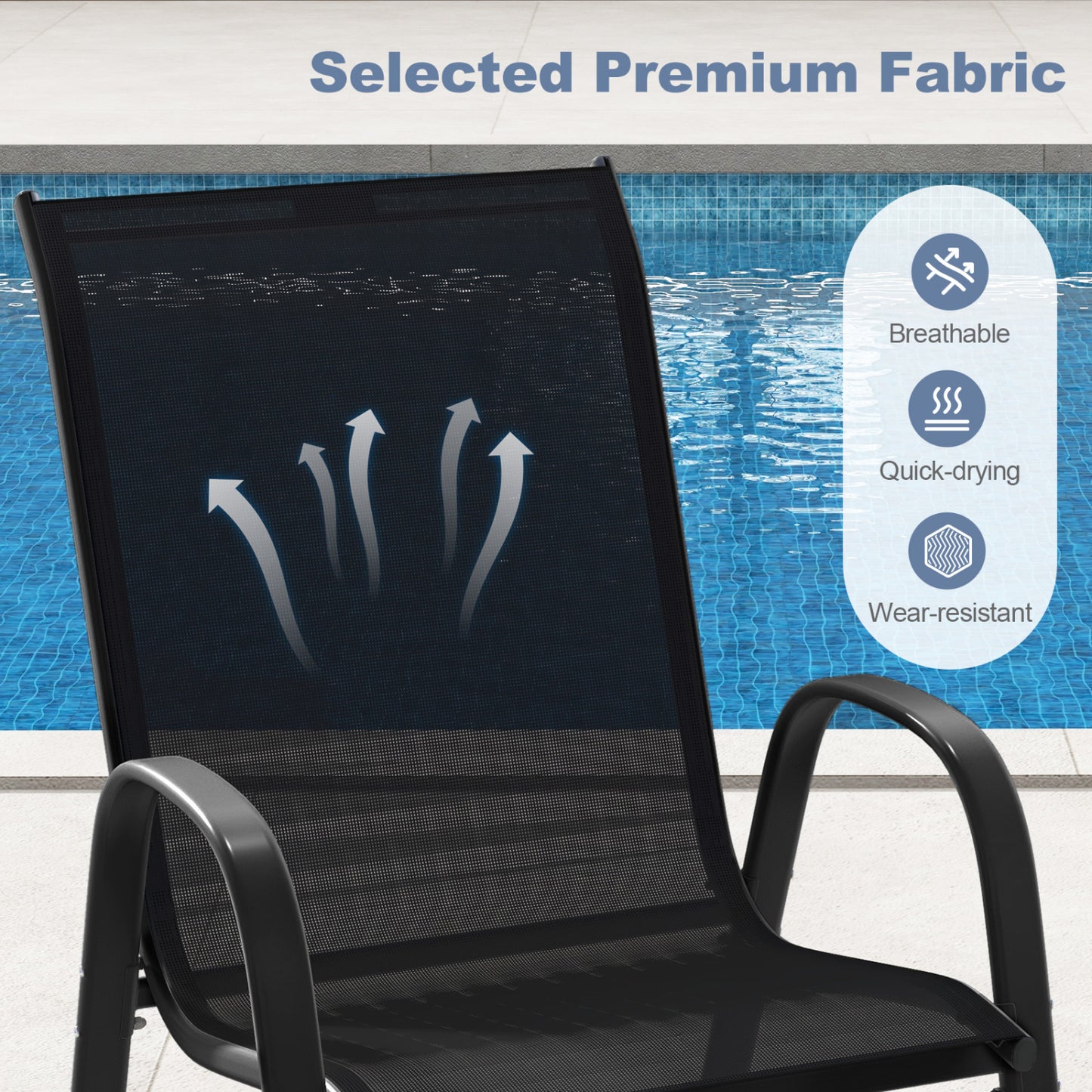 Stackable Patio Dining Chairs Set of 4 with Armrests