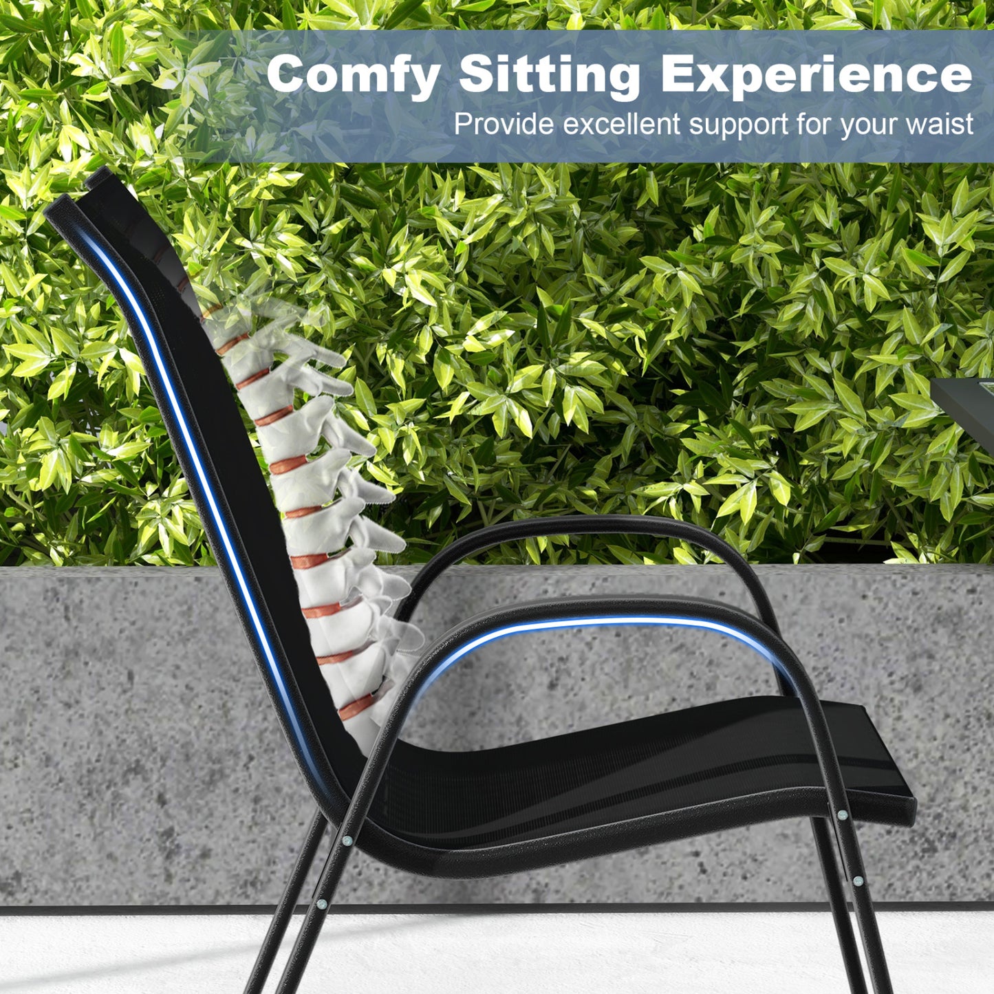 Stackable Patio Dining Chairs Set of 4 with Armrests