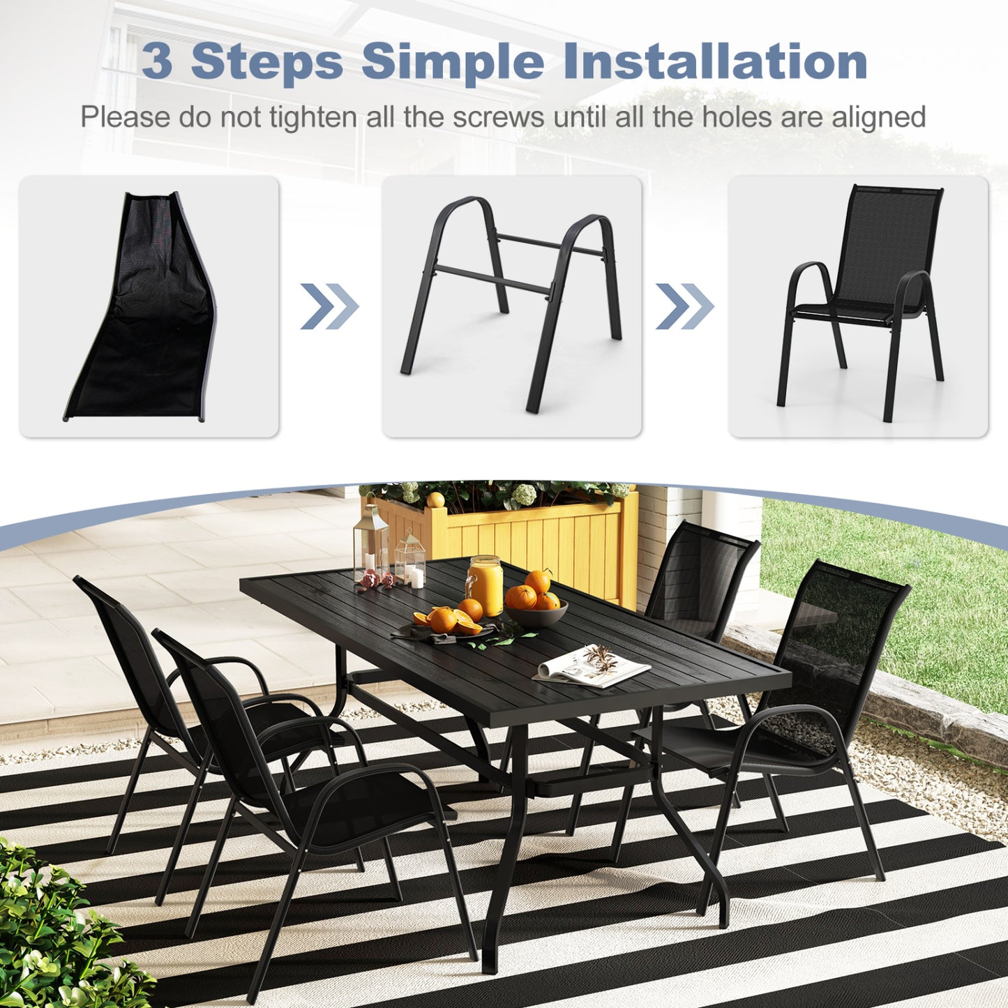 Stackable Patio Dining Chairs Set of 4 with Armrests