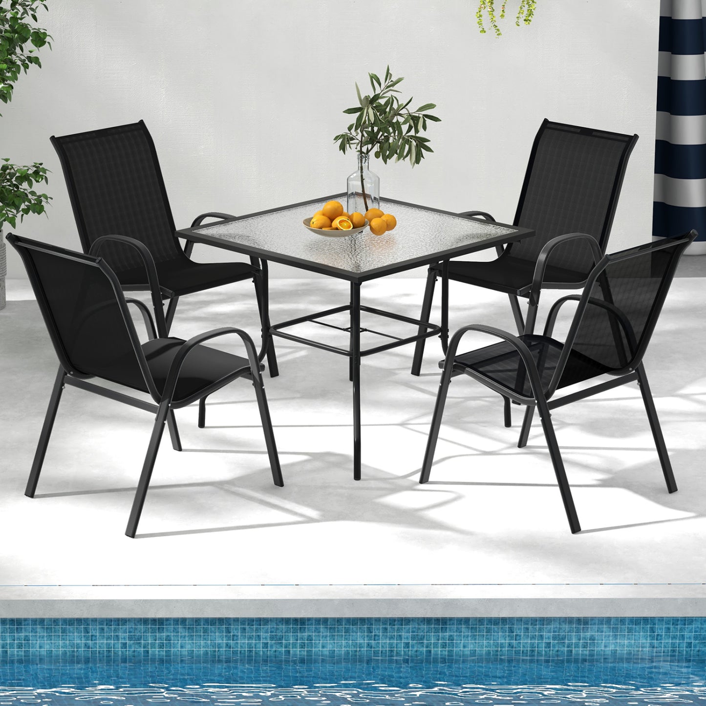 Stackable Patio Dining Chairs Set of 4 with Armrests