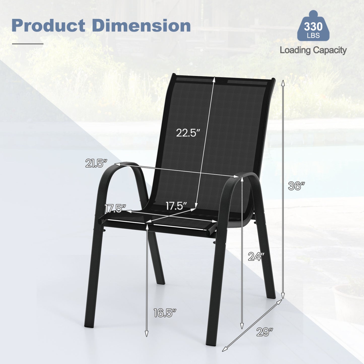 Stackable Patio Dining Chairs Set of 4 with Armrests