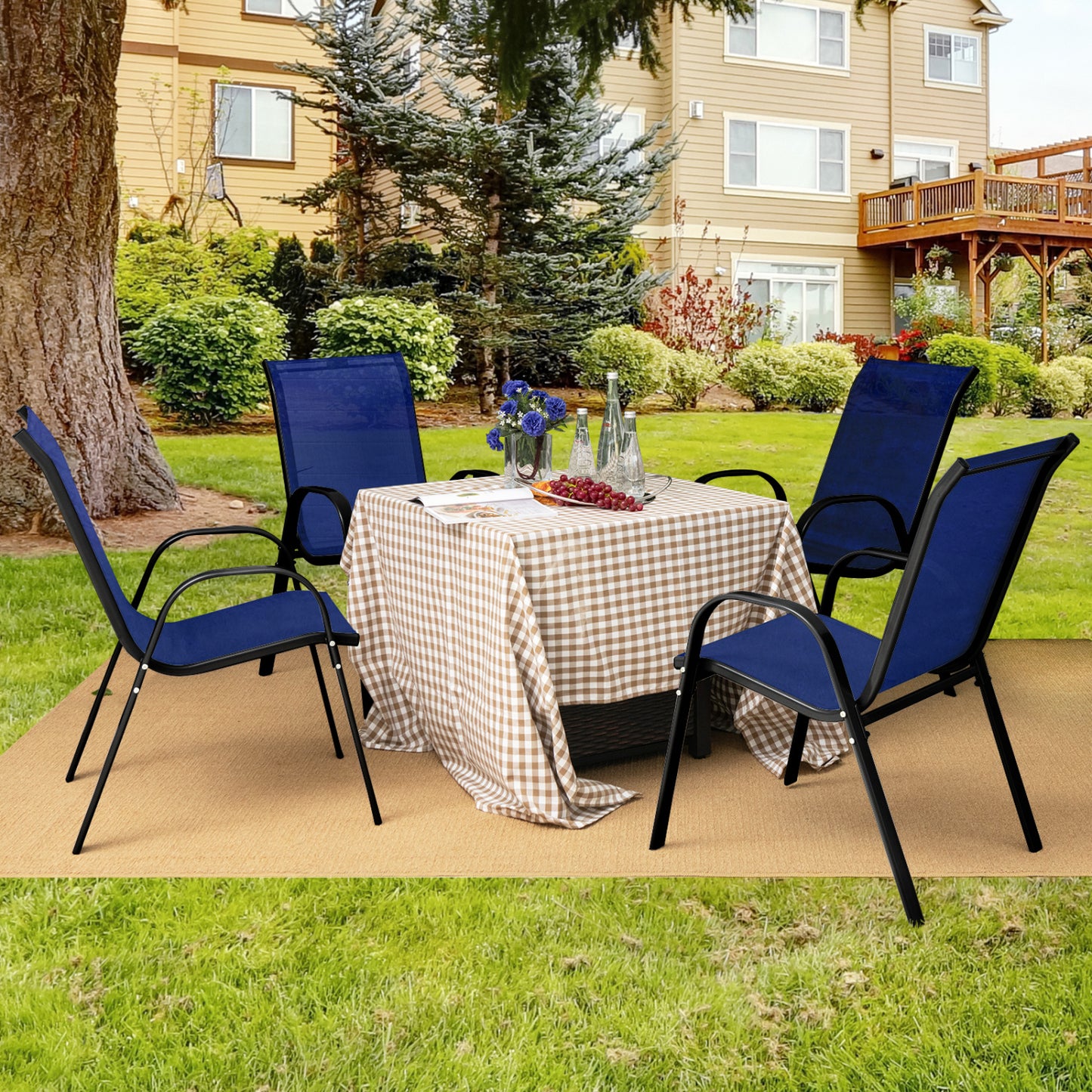 Stackable Patio Dining Chairs Set of 4 with Armrests