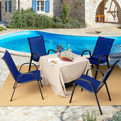 Stackable Patio Dining Chairs Set of 4 with Armrests