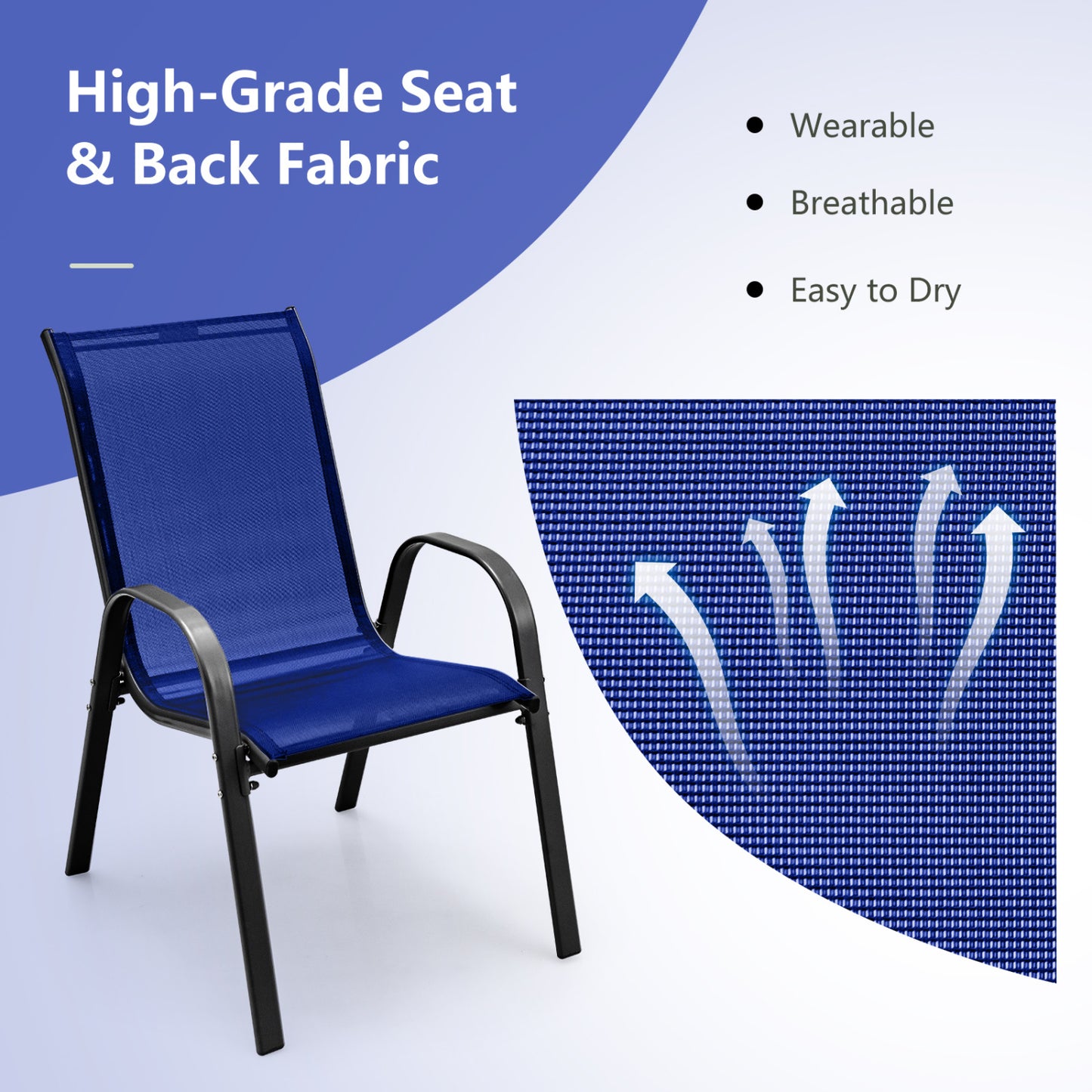 Stackable Patio Dining Chairs Set of 4 with Armrests