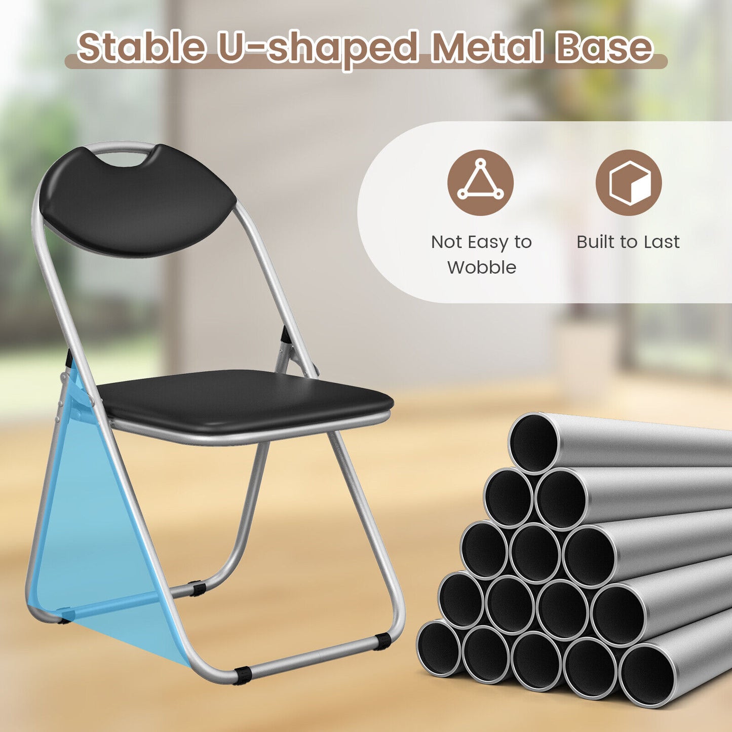 U-Shape Folding Chairs with Hollow Handle - Set of 6