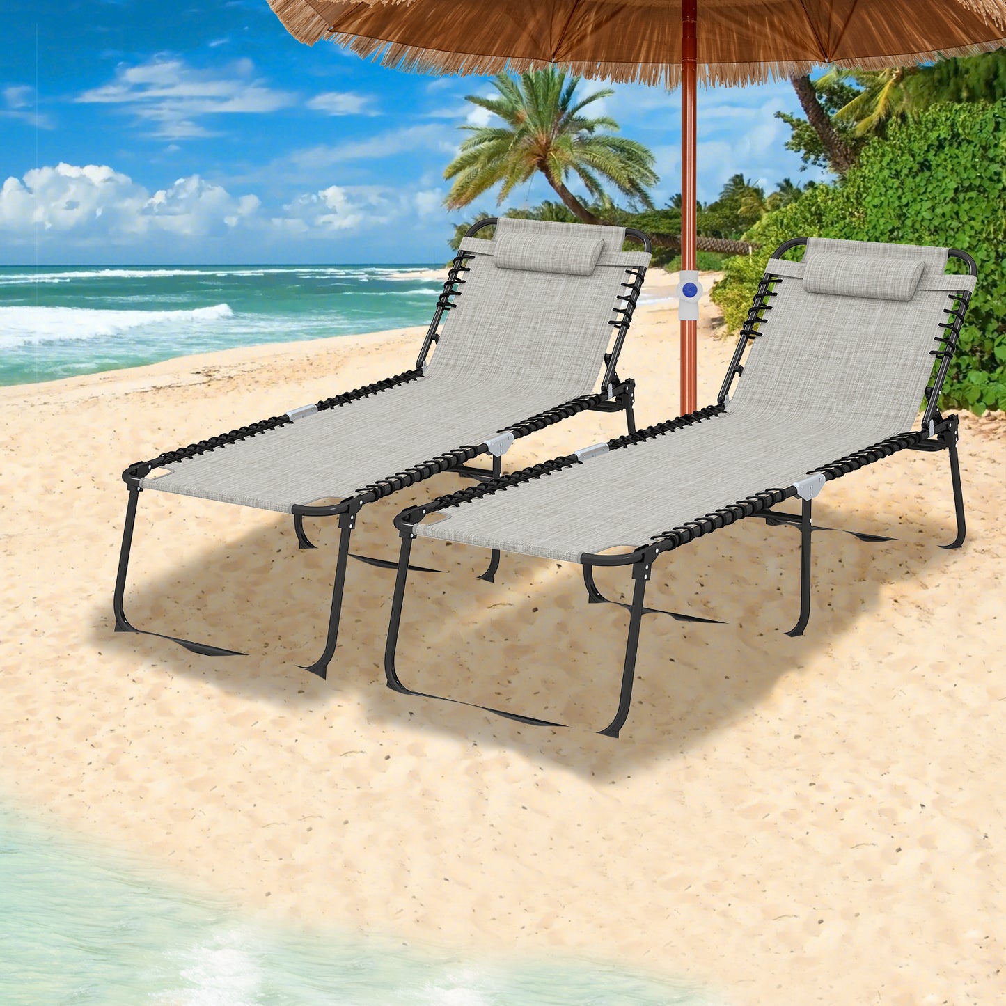 4-Position Folding Chaise Lounge with Adjustable Backrest