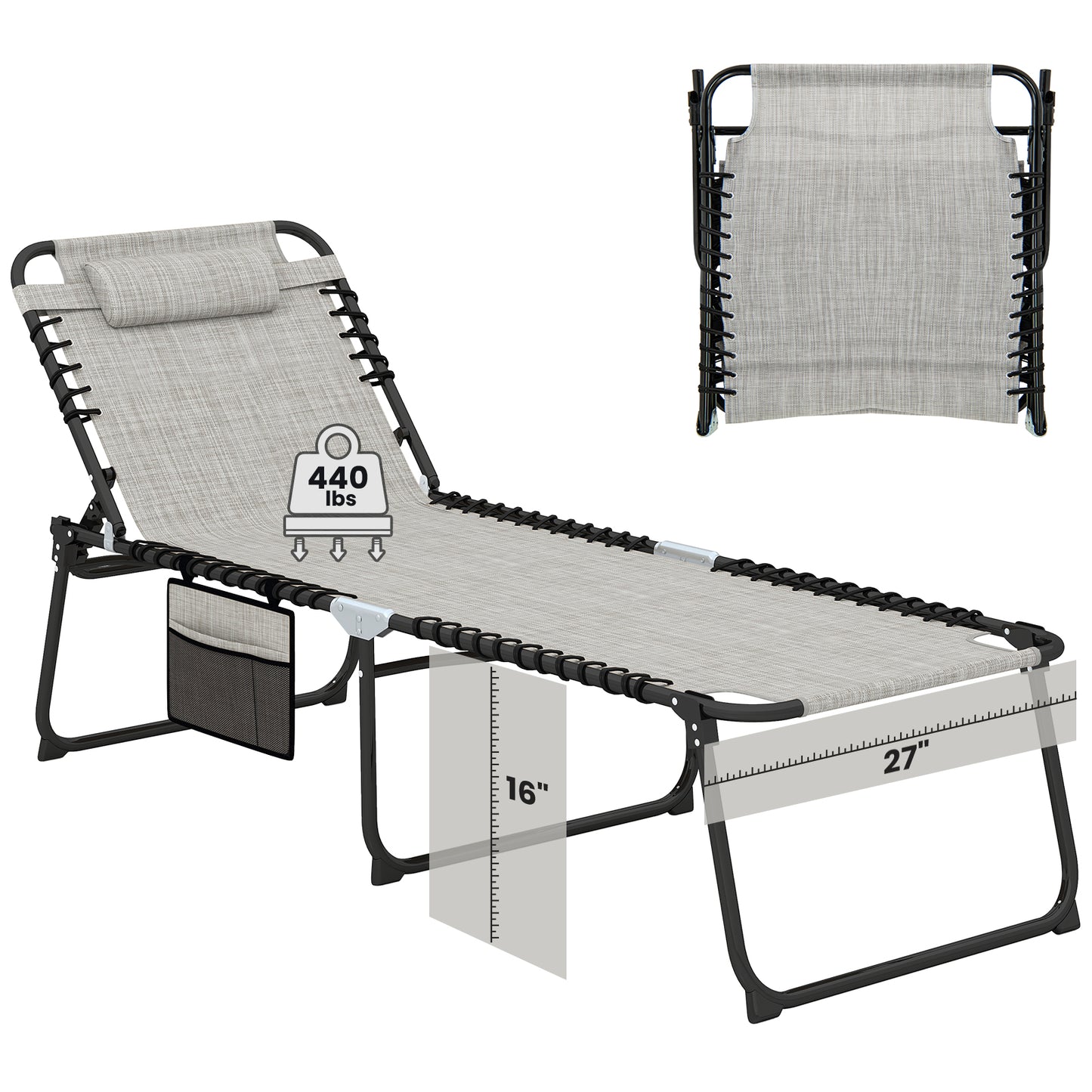 4-Position Folding Chaise Lounge with Adjustable Backrest