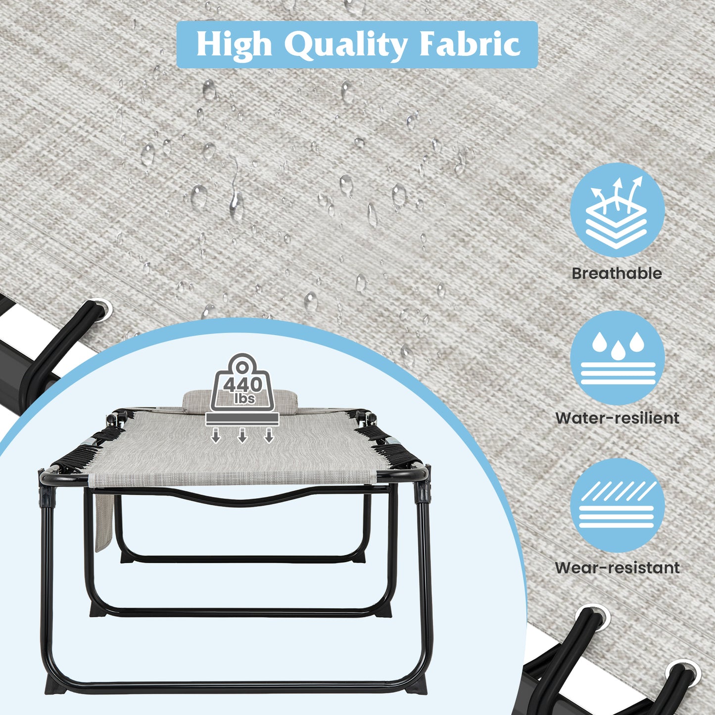 4-Position Folding Chaise Lounge with Adjustable Backrest