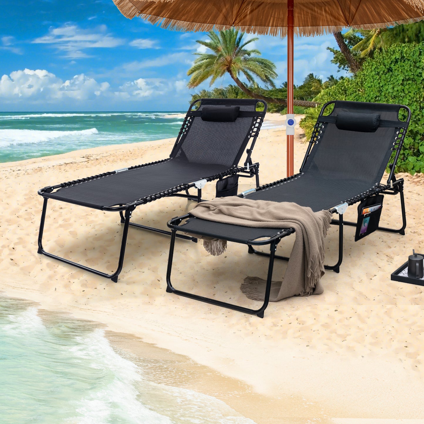 4-Position Folding Chaise Lounge with Adjustable Backrest