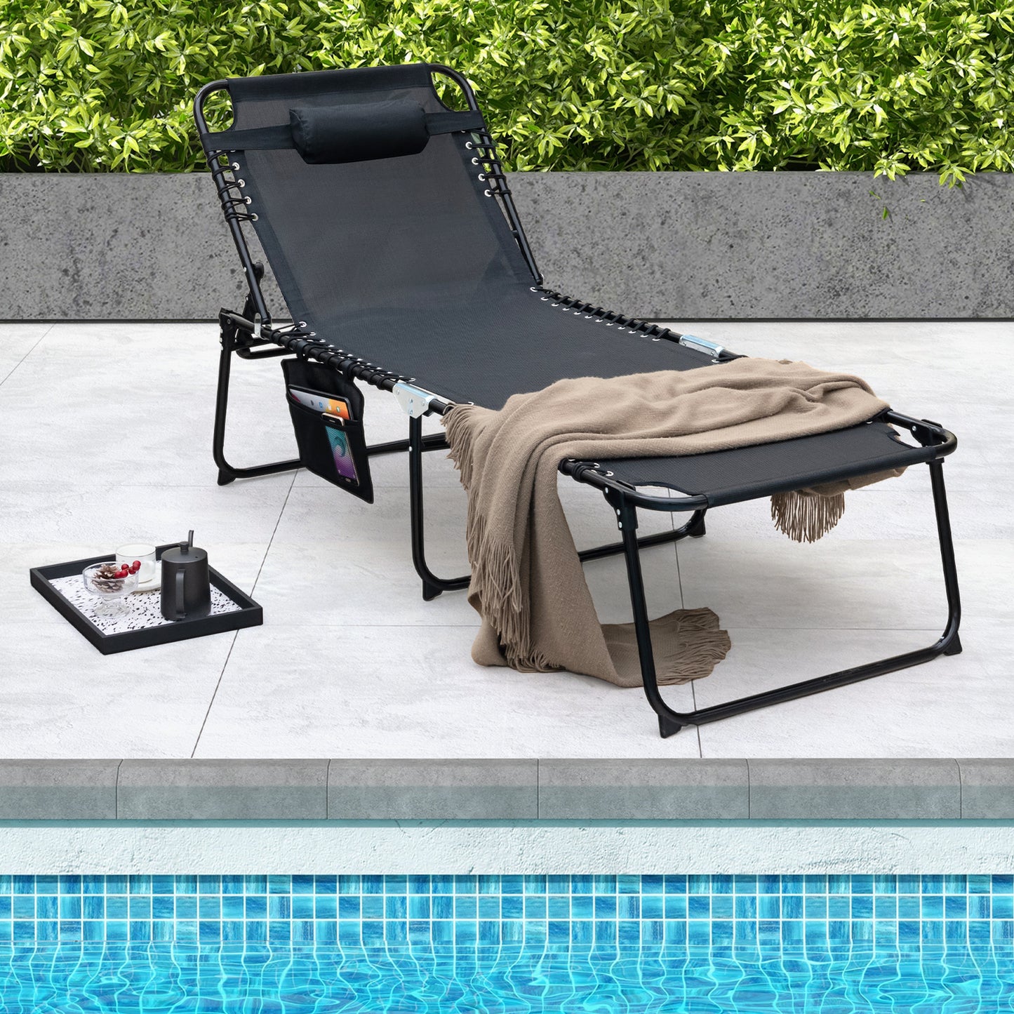 4-Position Folding Chaise Lounge with Adjustable Backrest