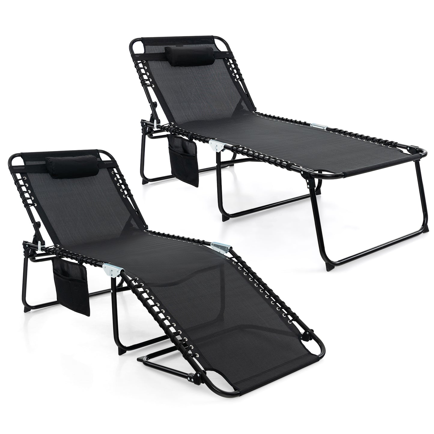 4-Position Folding Chaise Lounge with Adjustable Backrest